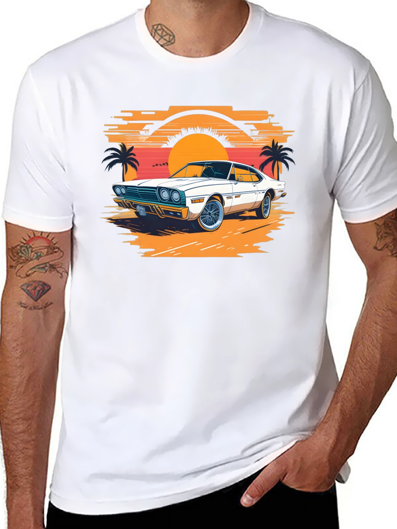 Retro Car Graphic Tee - Sunset Vibes