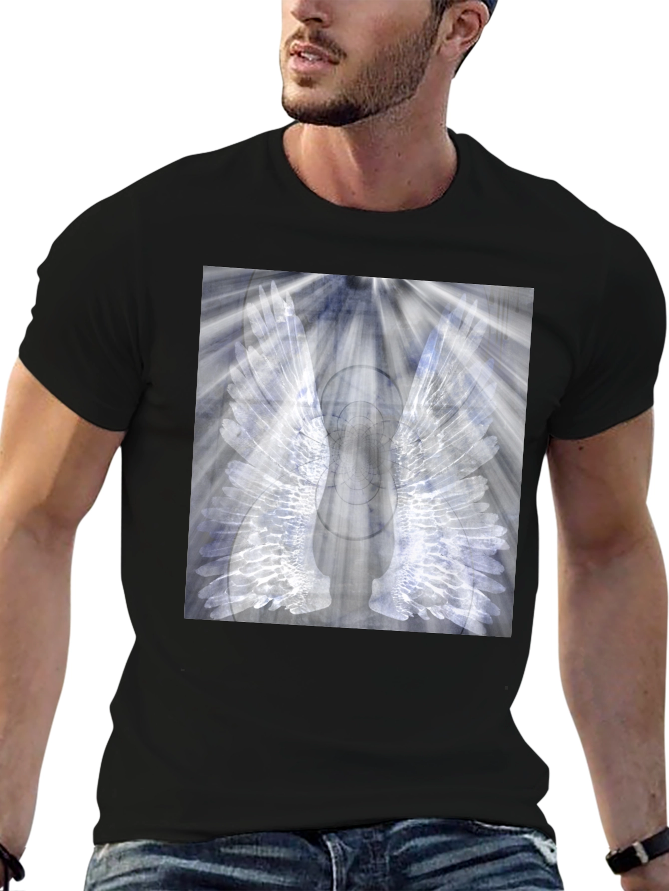 Wings Graphic Black T-Shirt - Unique Angel Design