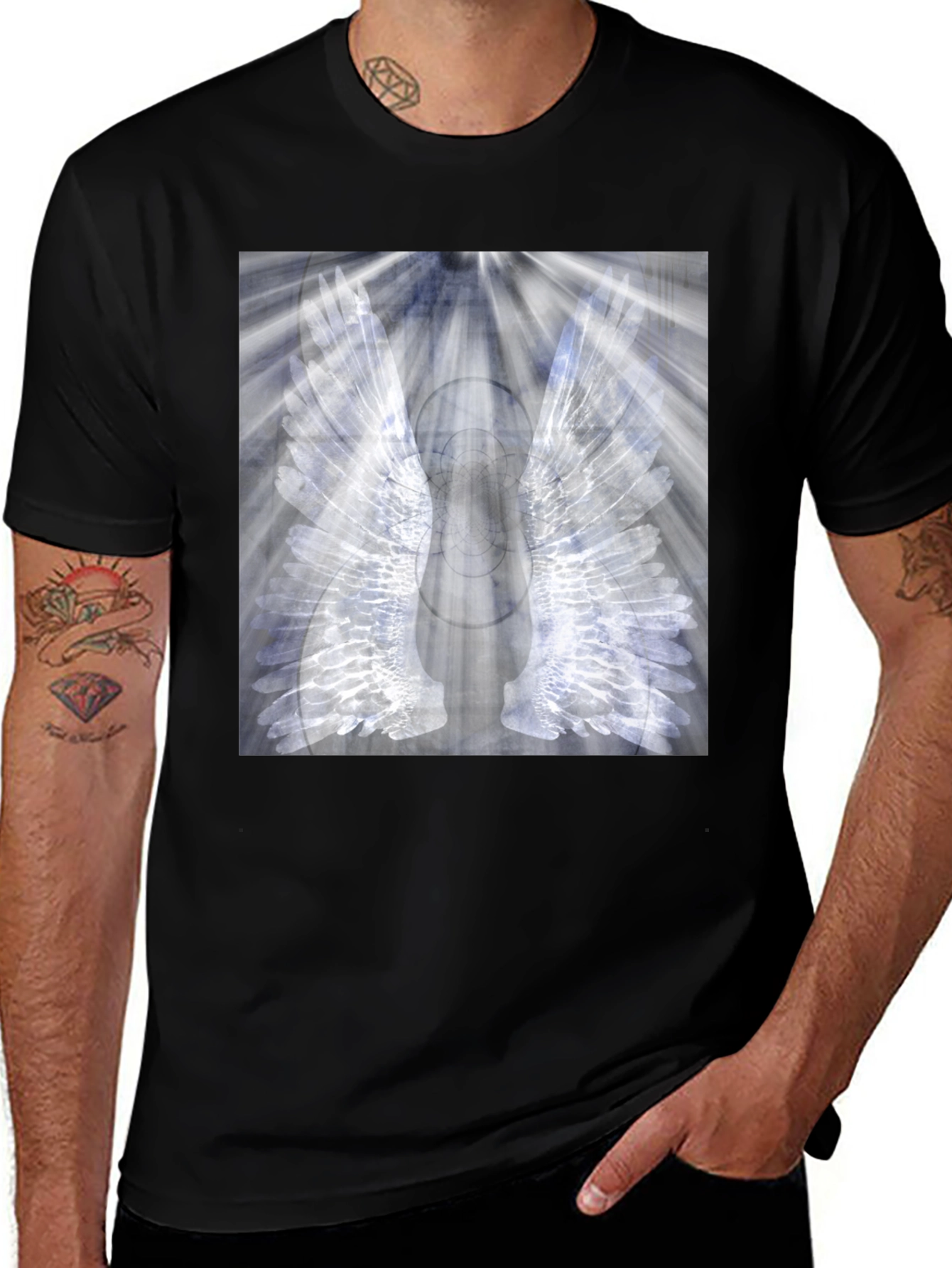Wings Graphic Black T-Shirt - Unique Angel Design