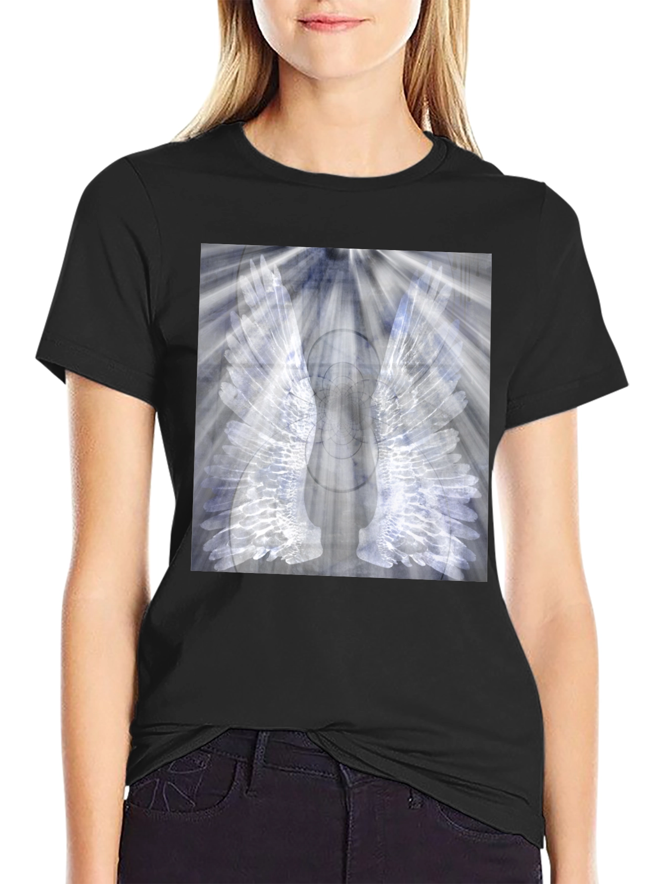 Wings Graphic Black T-Shirt - Unique Angel Design