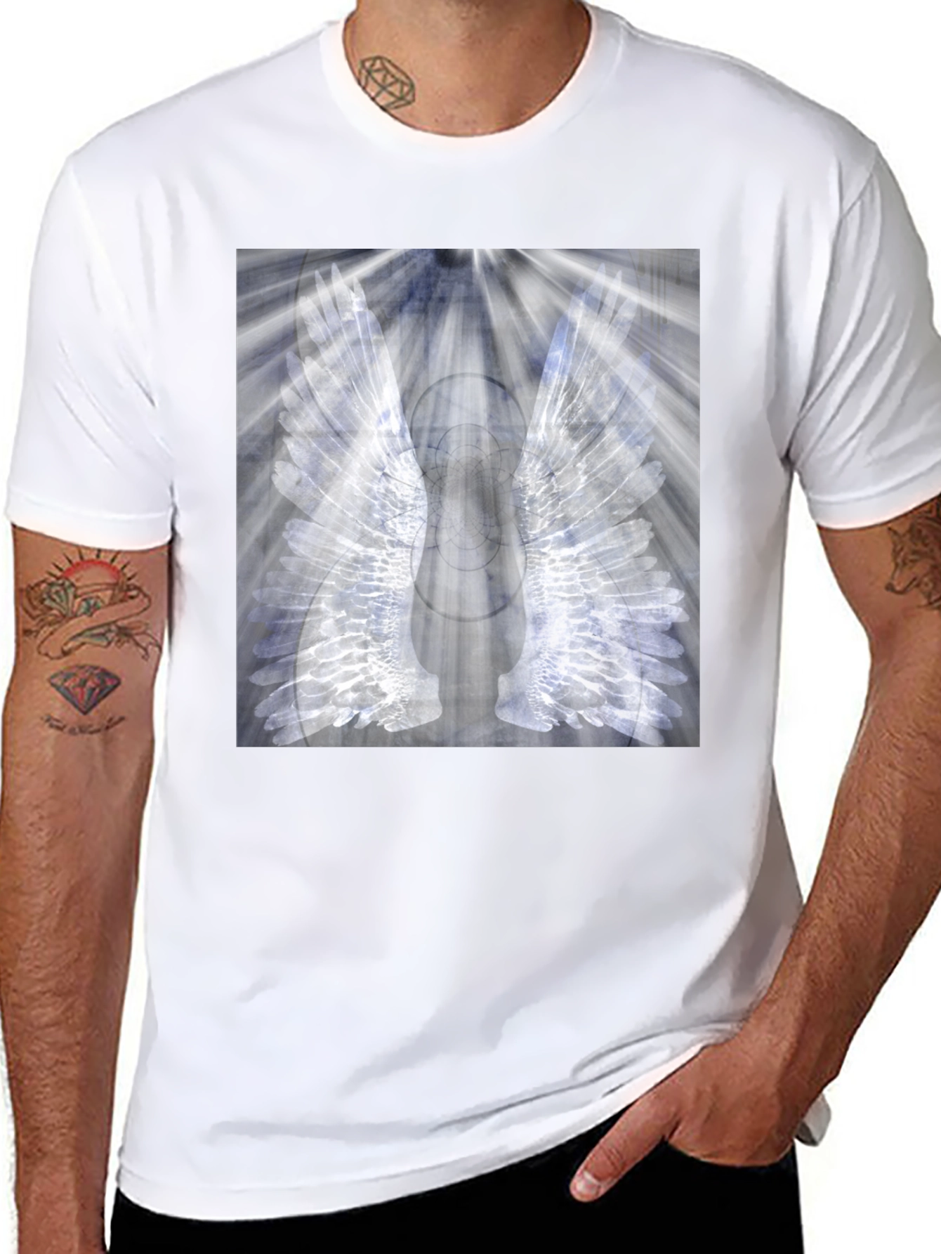 Wings Graphic Black T-Shirt - Unique Angel Design