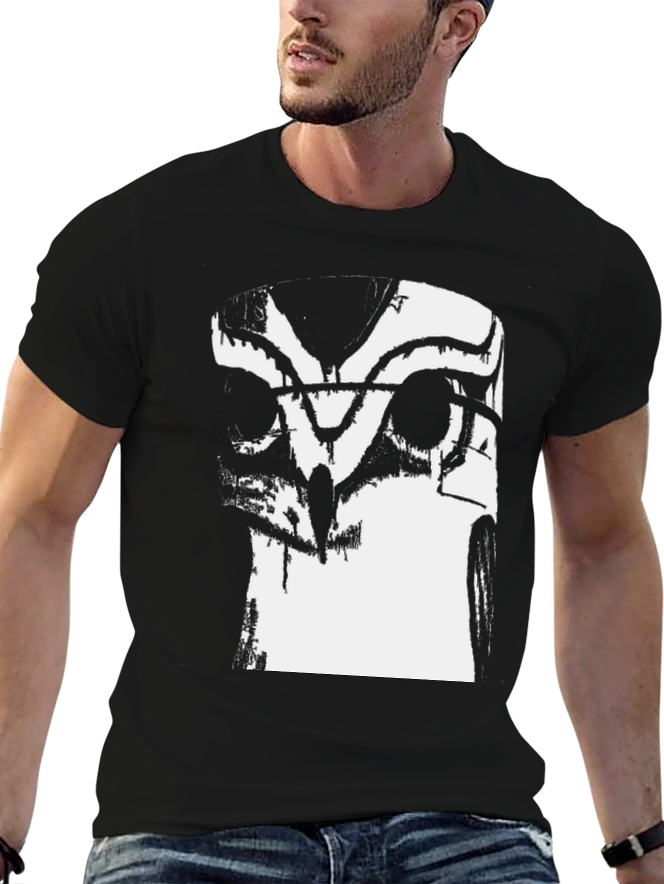 Abstract Owl Graphic Black T-Shirt