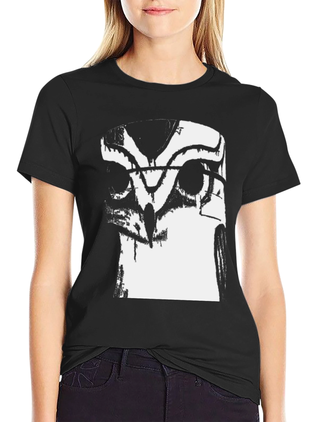 Abstract Owl Graphic Black T-Shirt