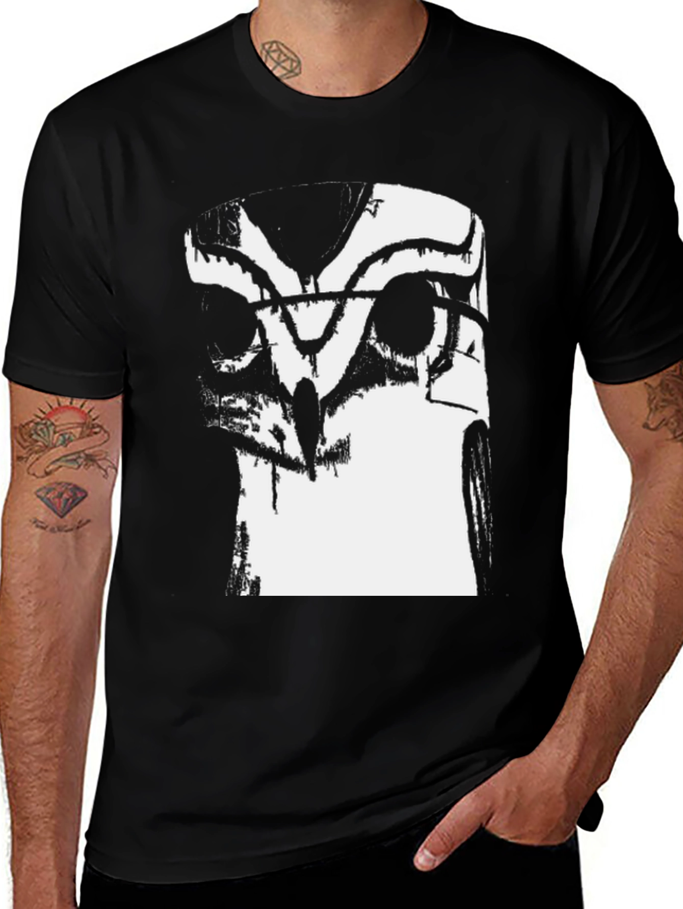 Abstract Owl Graphic Black T-Shirt