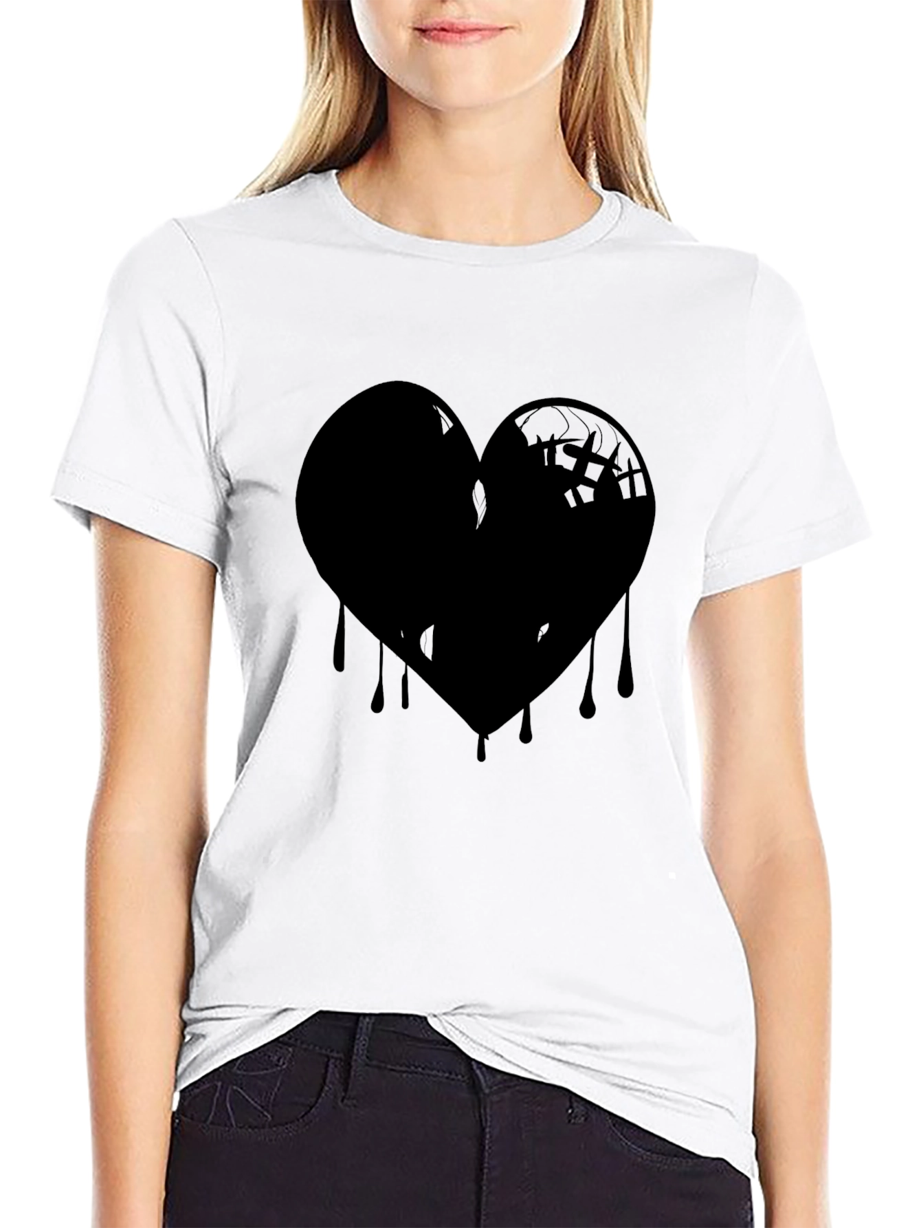 Dripping Heart Graphic Black T-Shirt