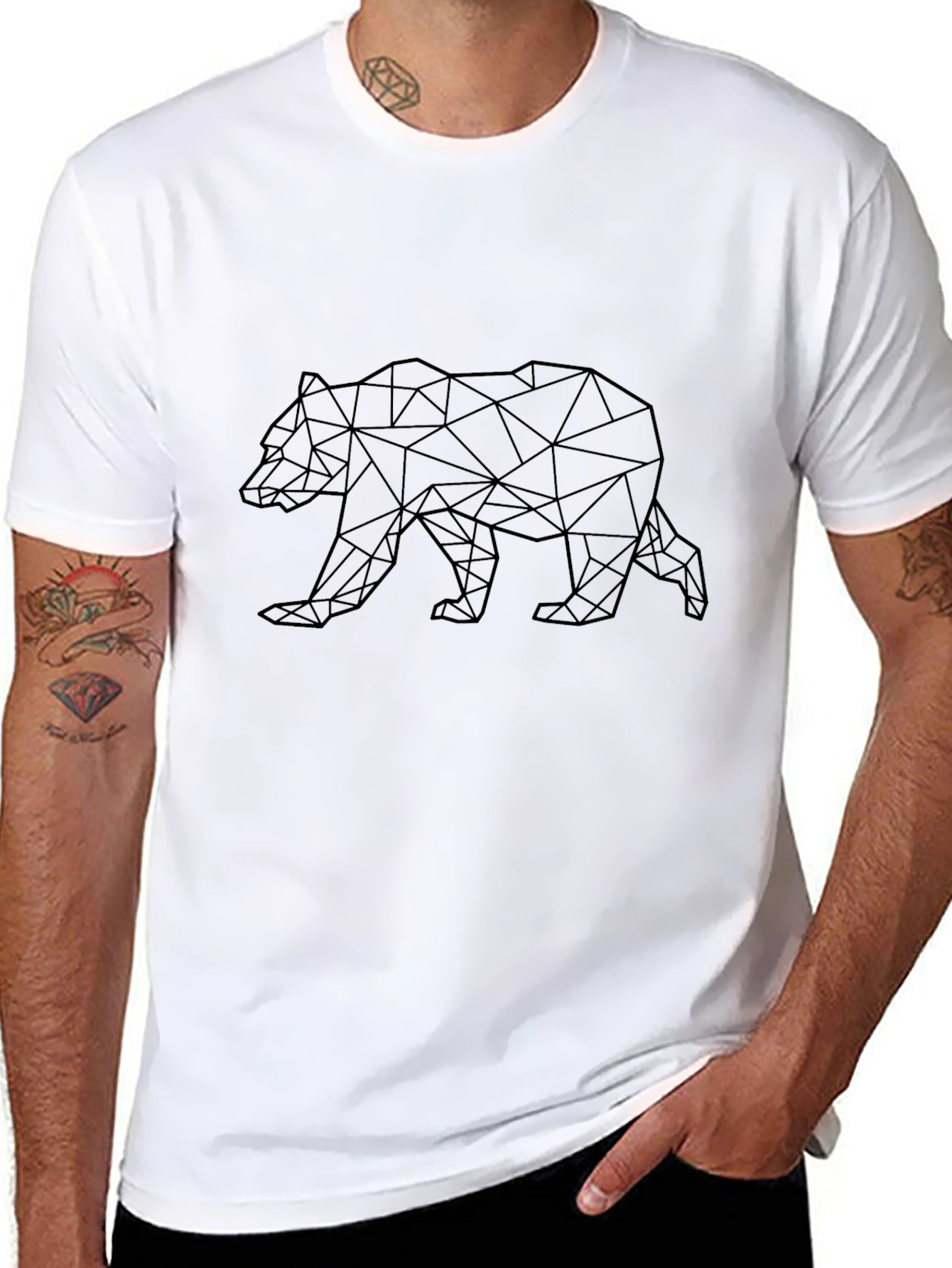 Geometric Bear Graphic Tee - Mens Black T-Shirt