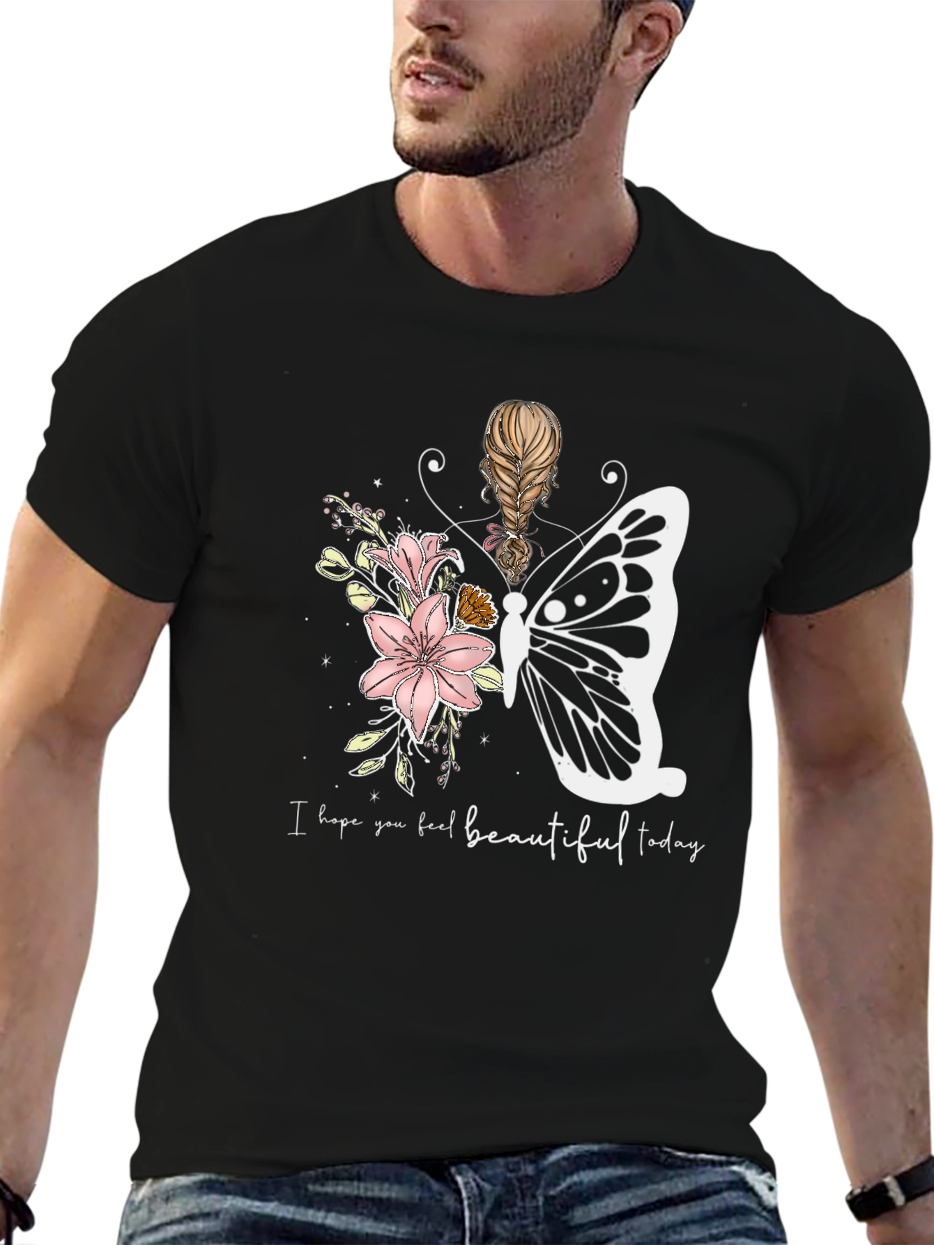 Floral Butterfly Graphic T-Shirt - Feel Beautiful