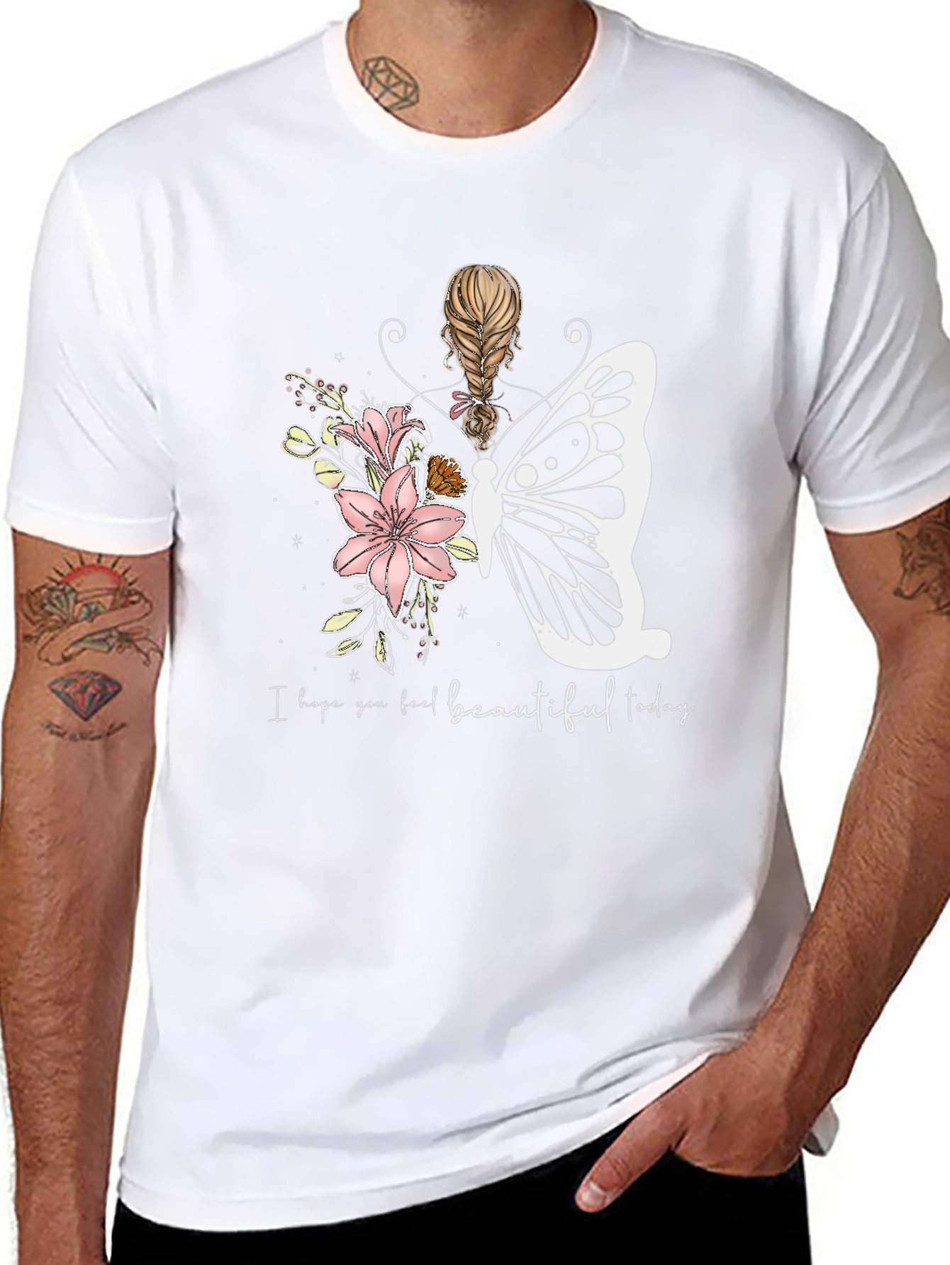Floral Butterfly Graphic T-Shirt - Feel Beautiful