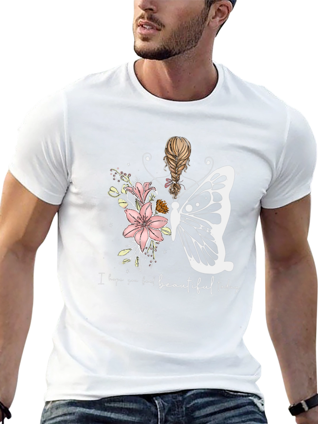 Floral Butterfly Graphic T-Shirt - Feel Beautiful