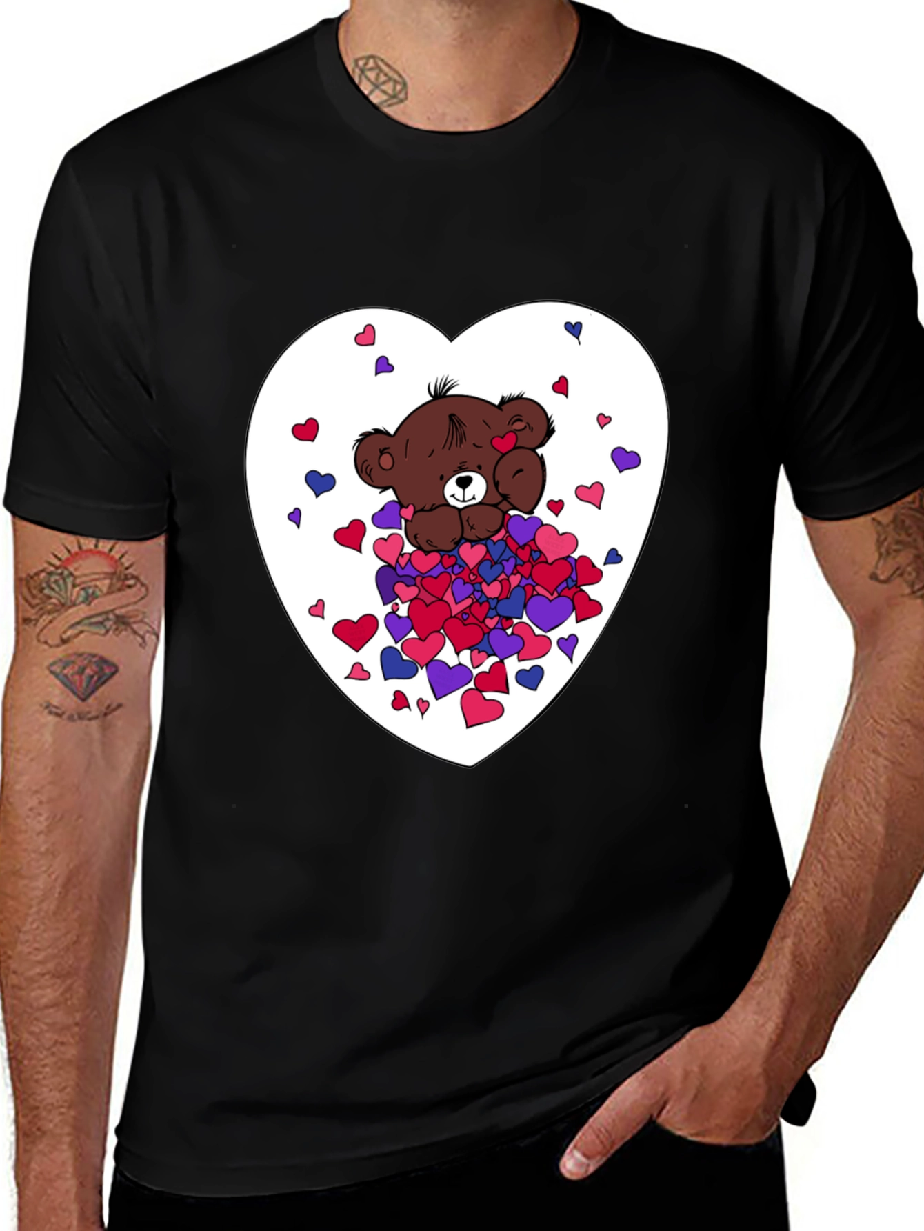 Bear Hug Heart Graphic Tee - Black