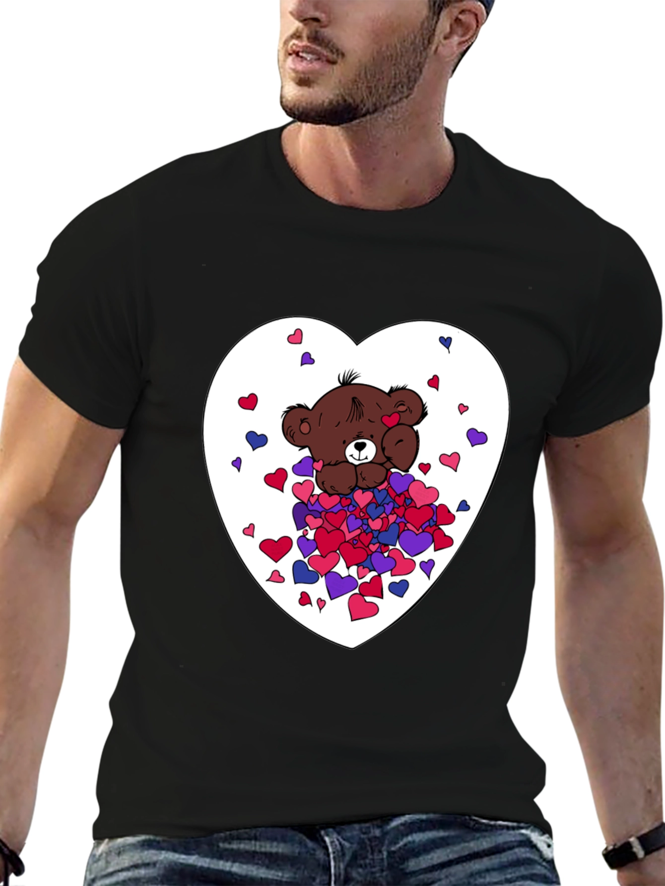 Bear Hug Heart Graphic Tee - Black