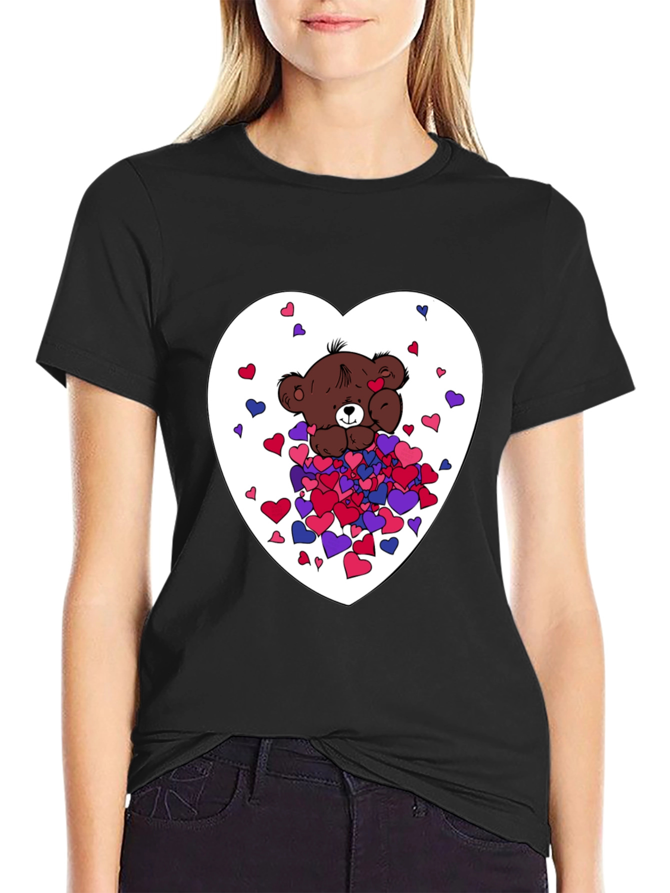 Bear Hug Heart Graphic Tee - Black