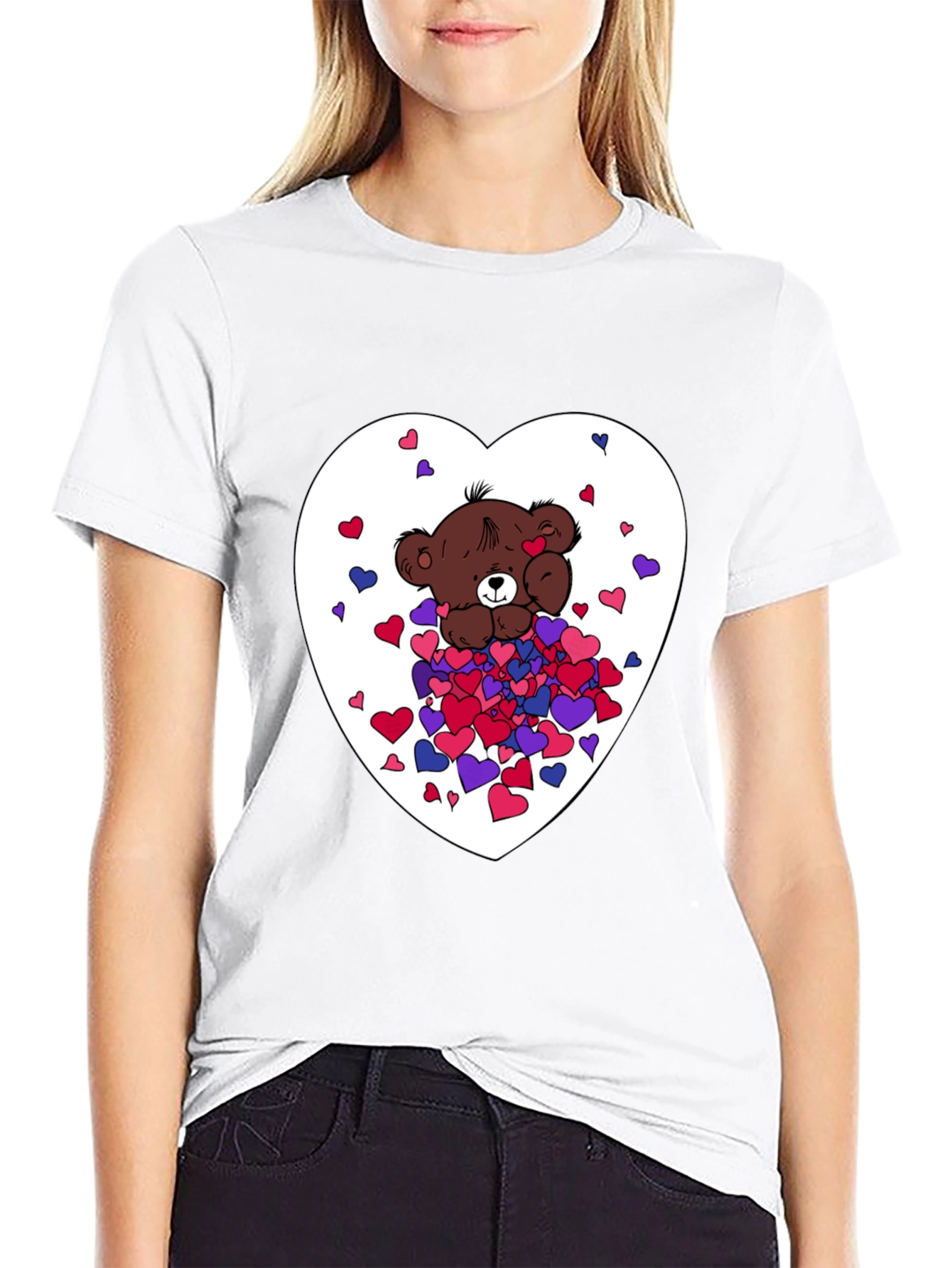 Bear Hug Heart Graphic Tee - Black