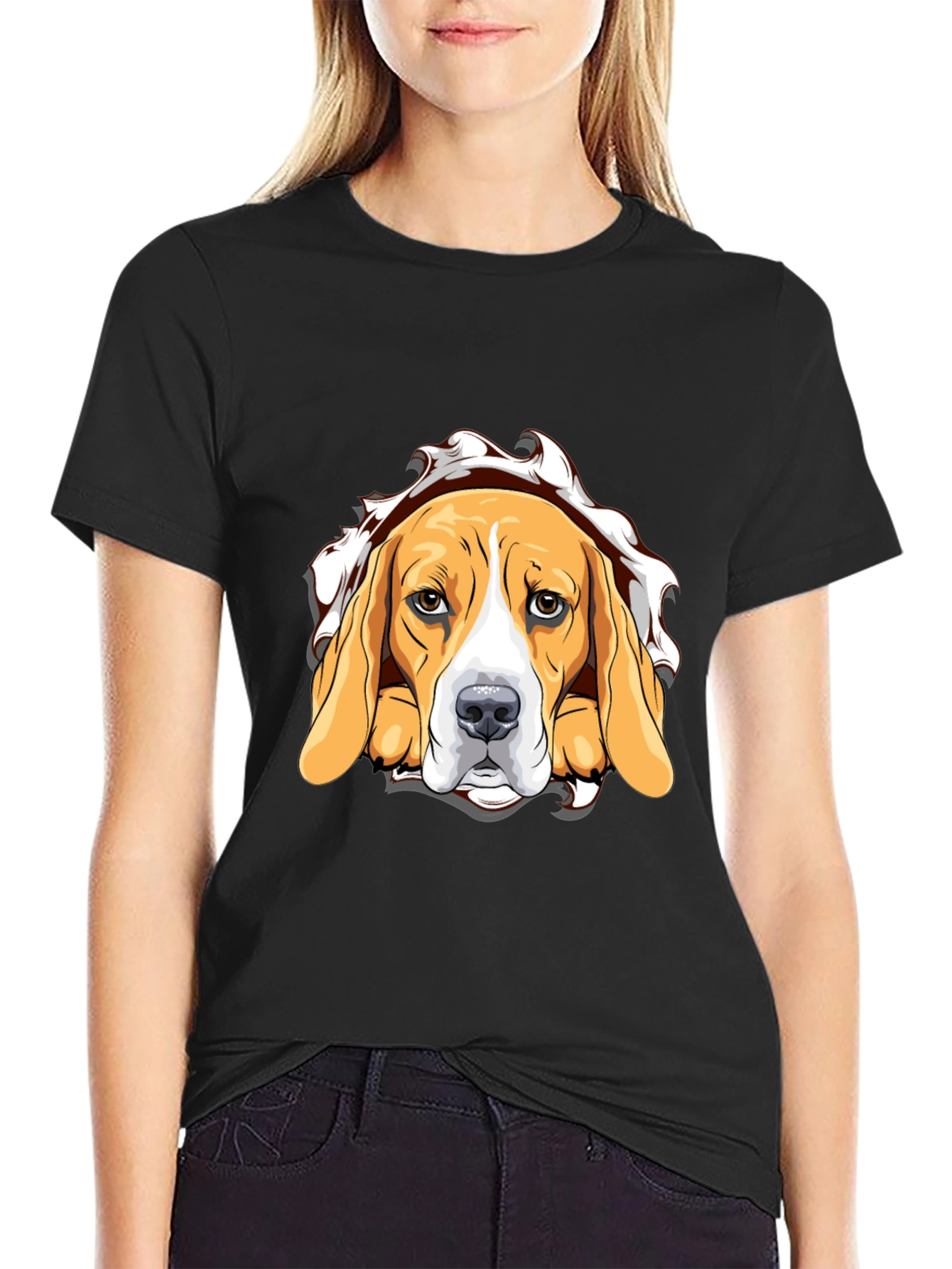 Beagle Dog Graphic Print Black T-Shirt