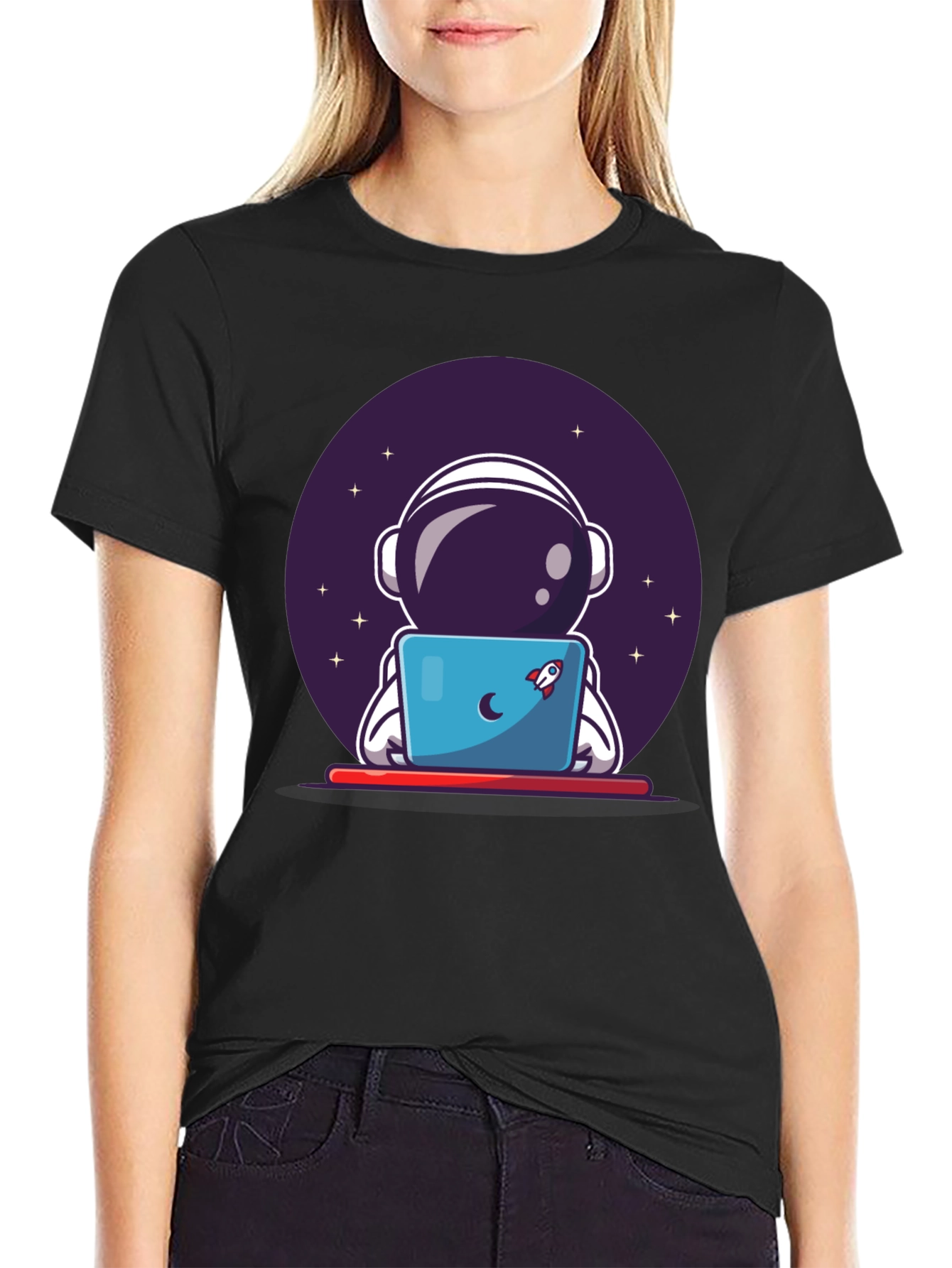 Astronaut Laptop Graphic Tee - Space Lovers T-Shirt