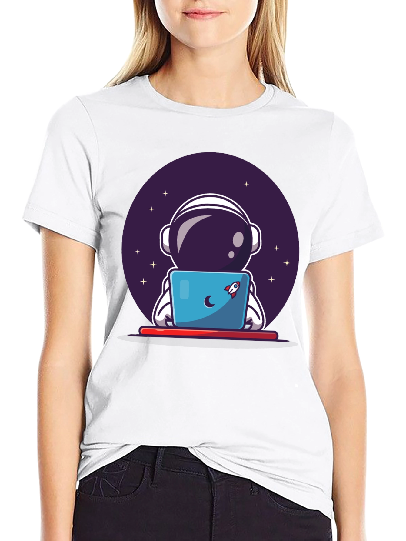 Astronaut Laptop Graphic Tee - Space Lovers T-Shirt