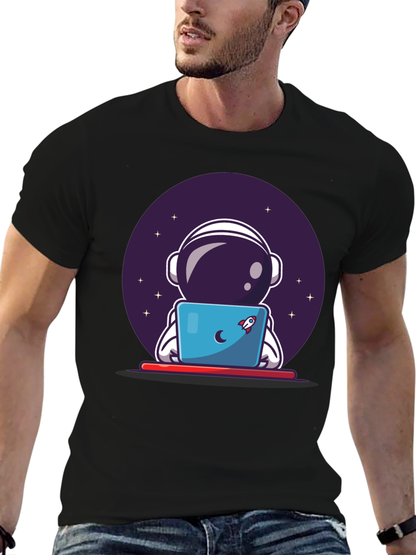 Astronaut Laptop Graphic Tee - Space Lovers T-Shirt