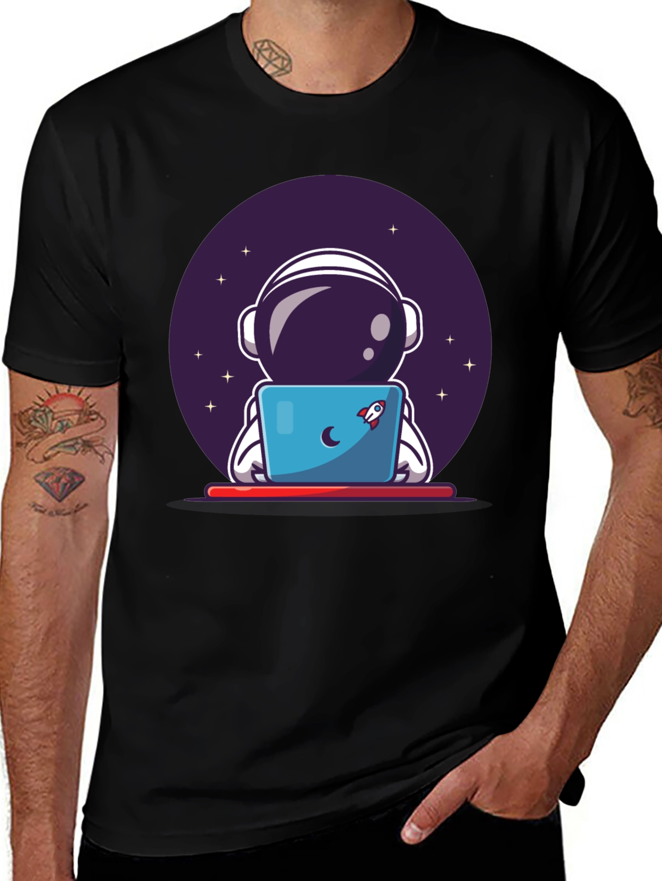 Astronaut Laptop Graphic Tee - Space Lovers T-Shirt