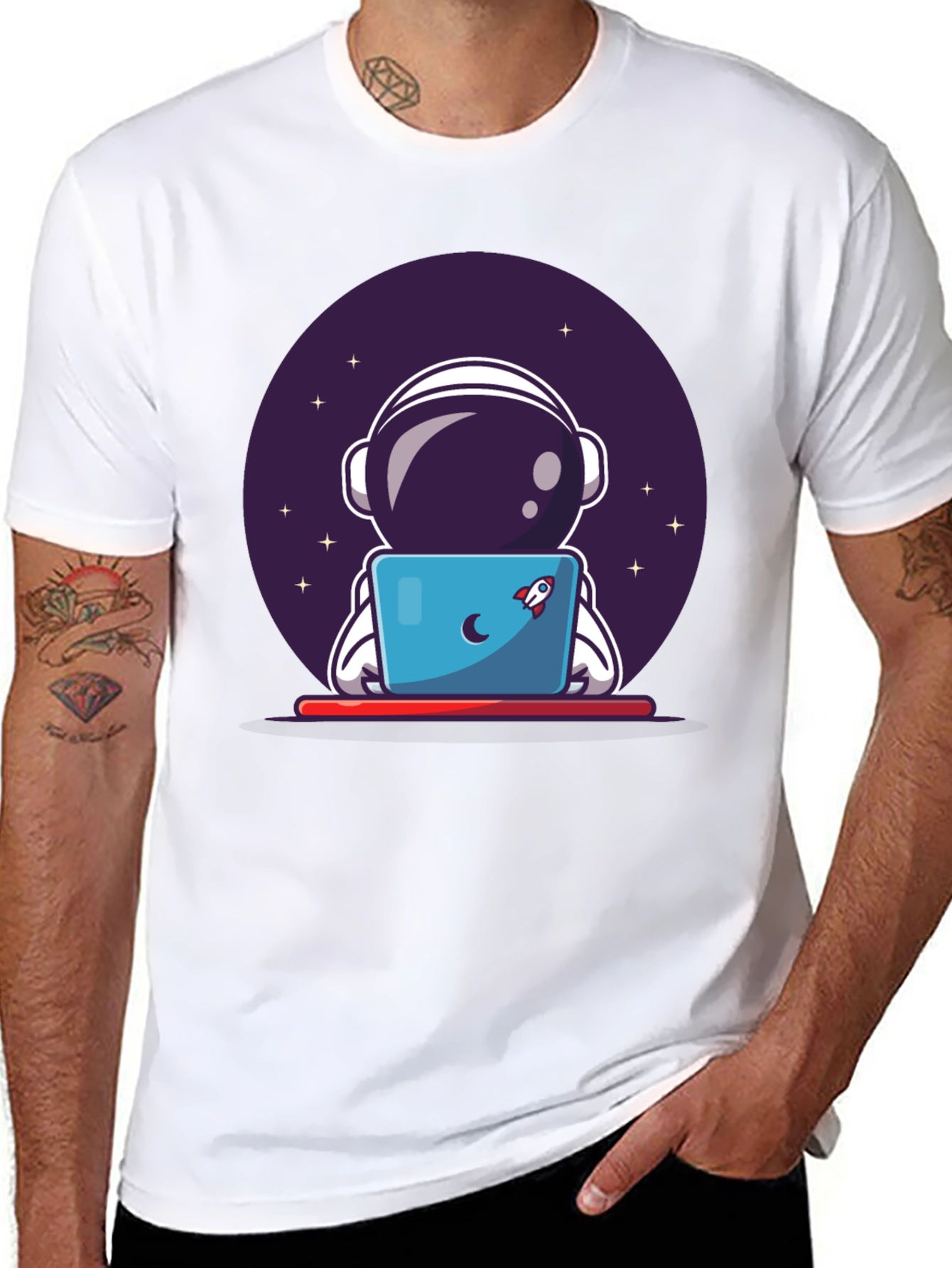 Astronaut Laptop Graphic Tee - Space Lovers T-Shirt