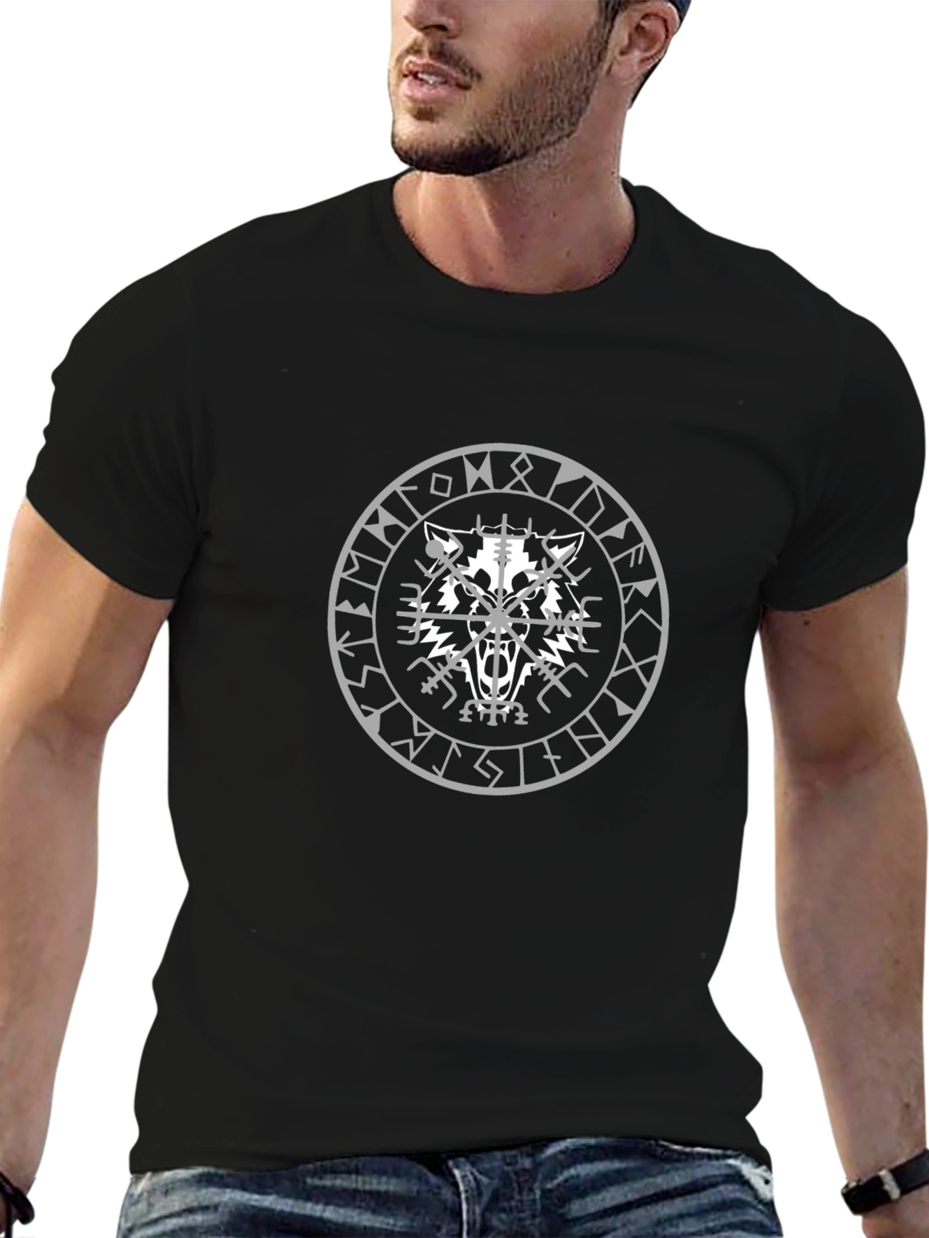 Wolf Rune Graphic Print Black Tee