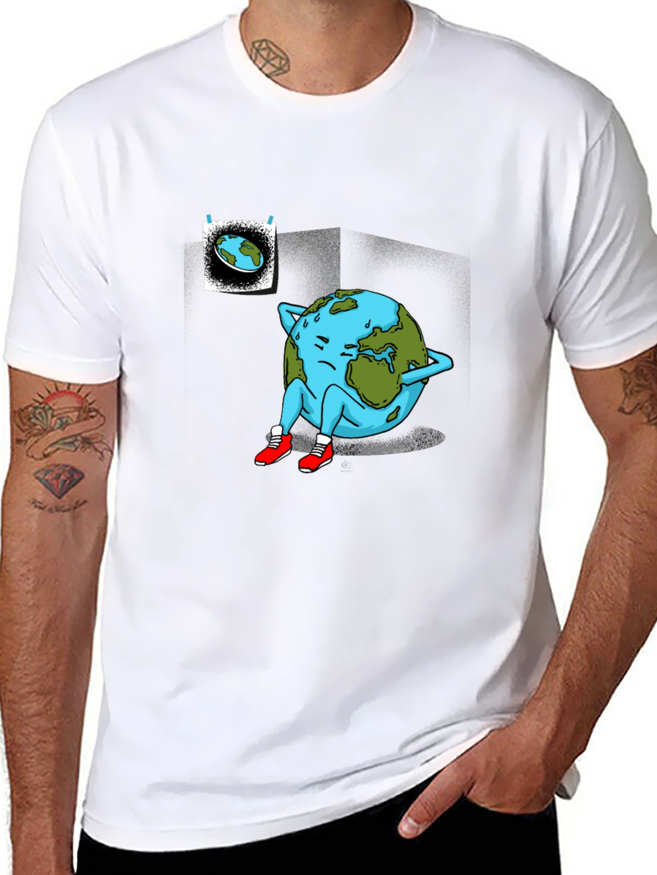 Earth Day Tee - Sad Earth Graphic Novelty T-Shirt