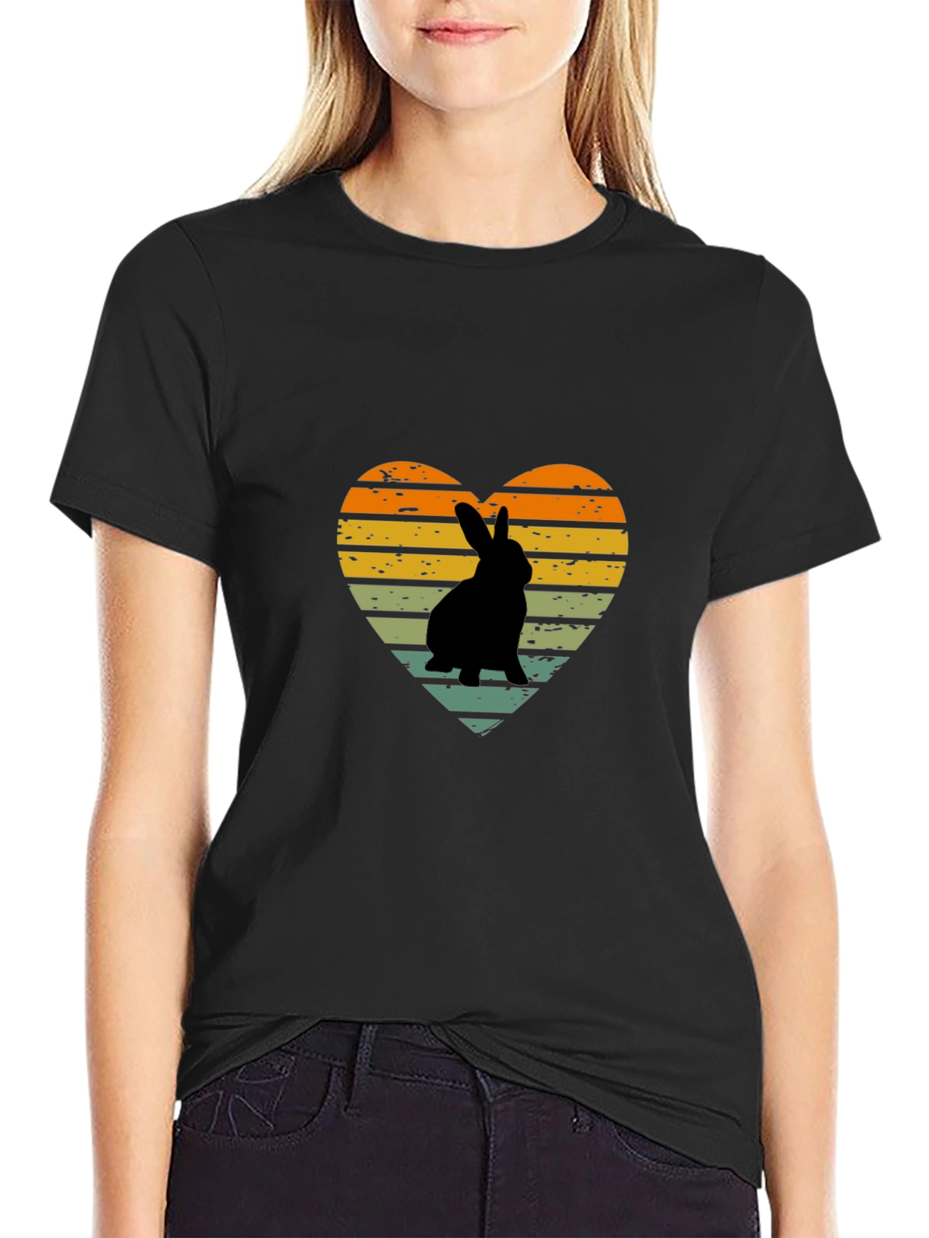 Retro Rabbit Heart Graphic T-Shirt
