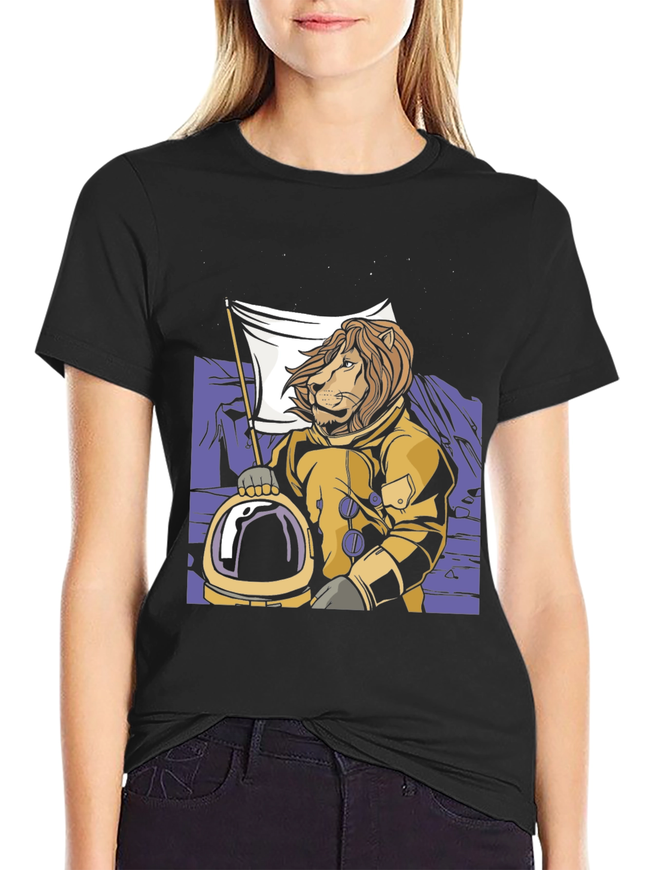 Lion Astronaut Graphic Tee -  Black