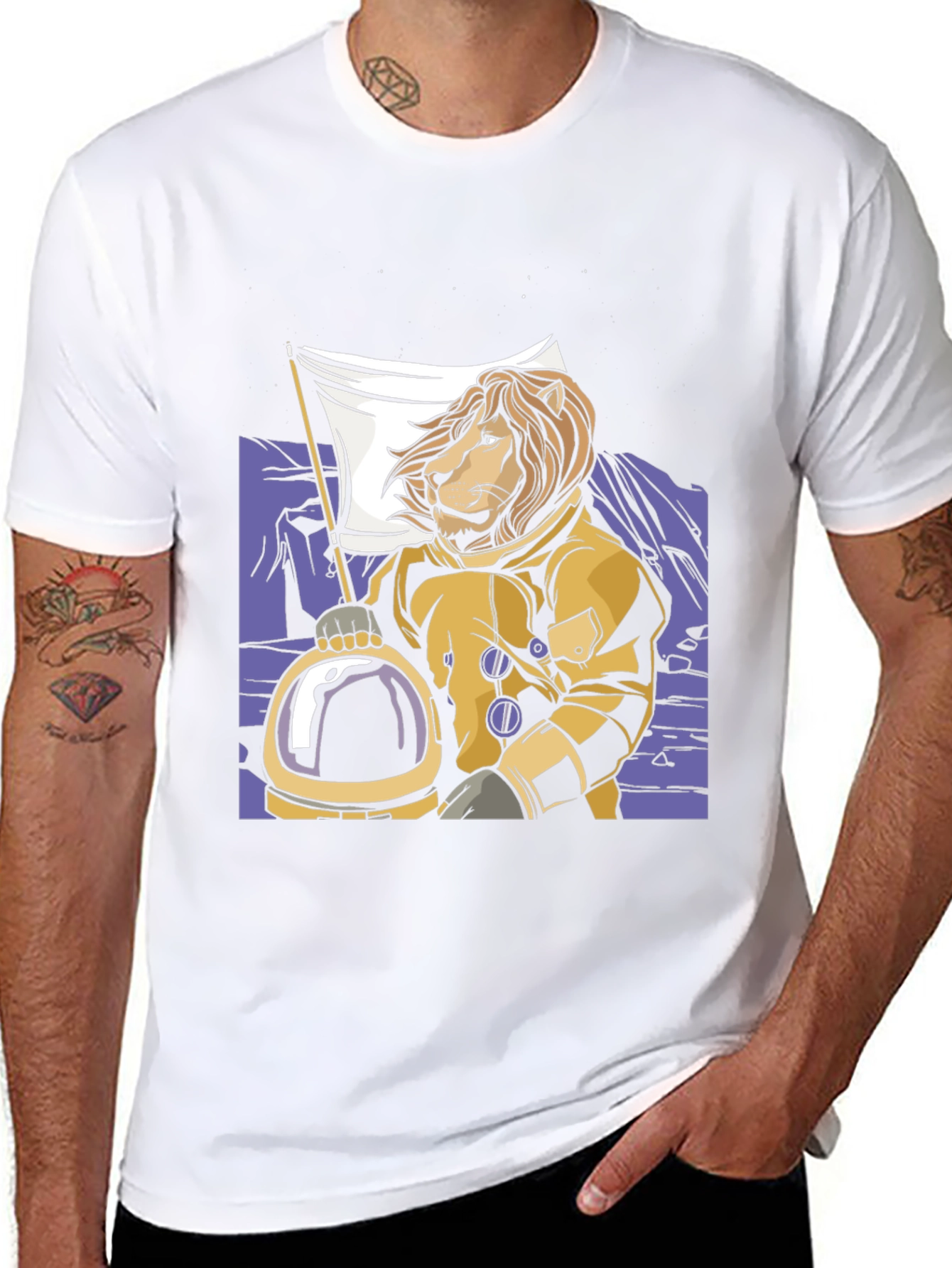Lion Astronaut Graphic Tee -  Black