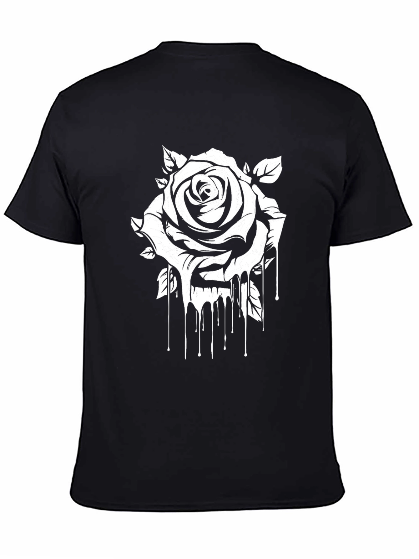 Black Tee with Dripping Rose Graphic