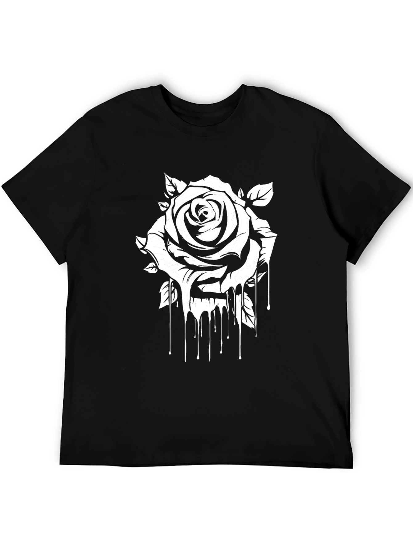 Black Tee with Dripping Rose Graphic