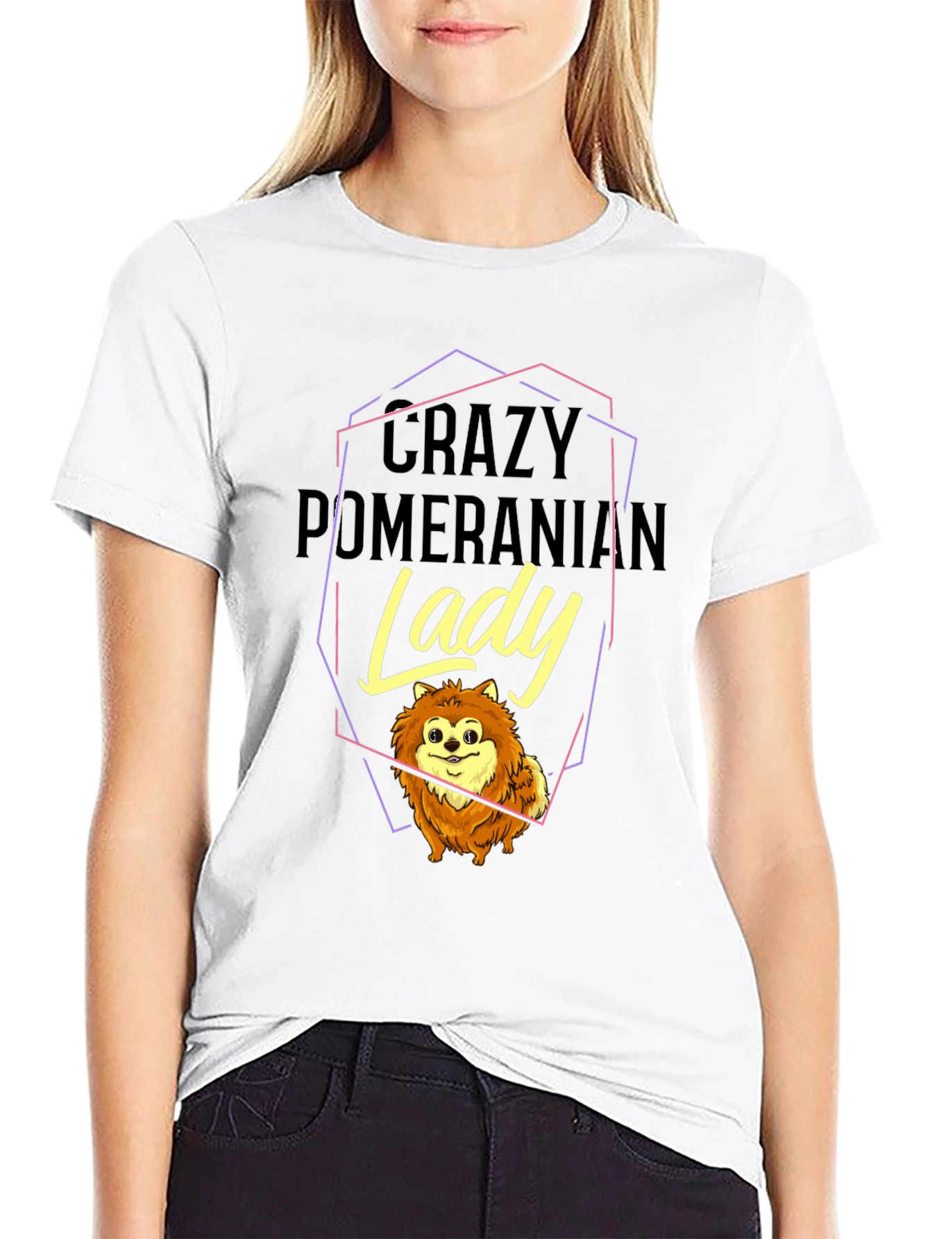 Crazy Pomeranian Lady Black Graphic Tee