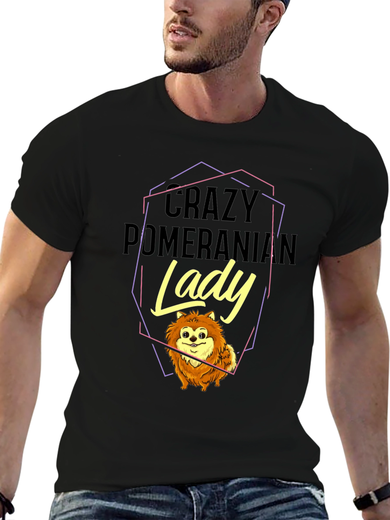 Crazy Pomeranian Lady Black Graphic Tee