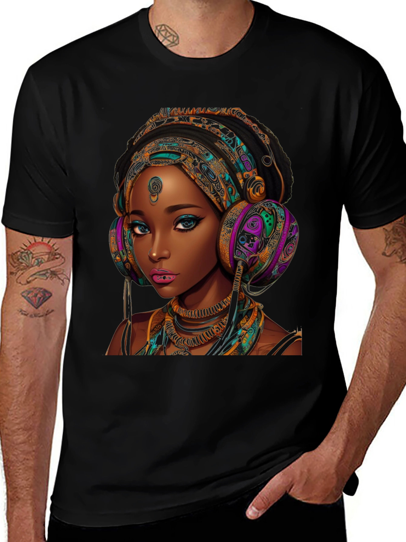 Stylish Black T-Shirt with African Queen Graphic