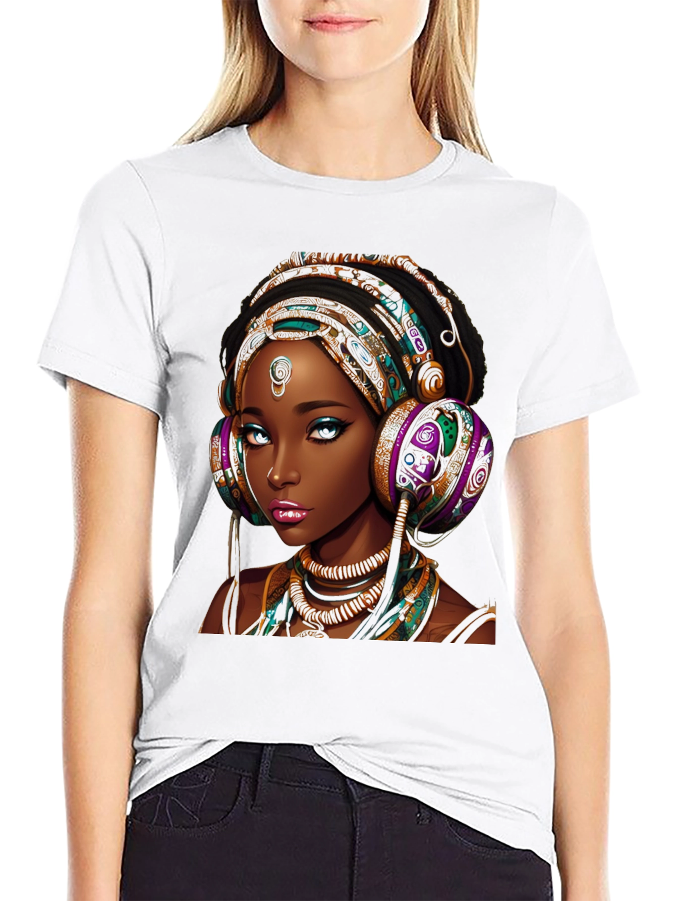 Stylish Black T-Shirt with African Queen Graphic