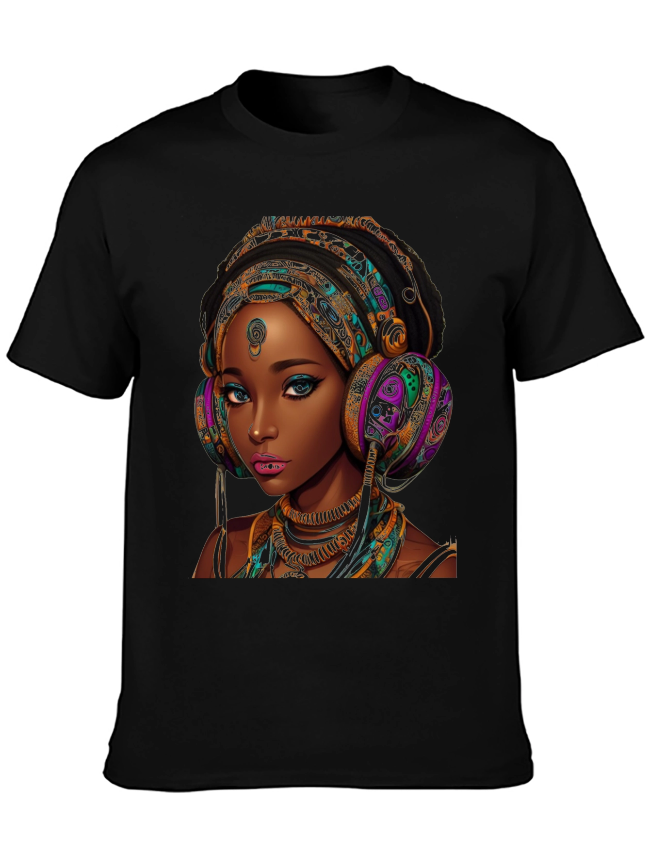 Stylish Black T-Shirt with African Queen Graphic