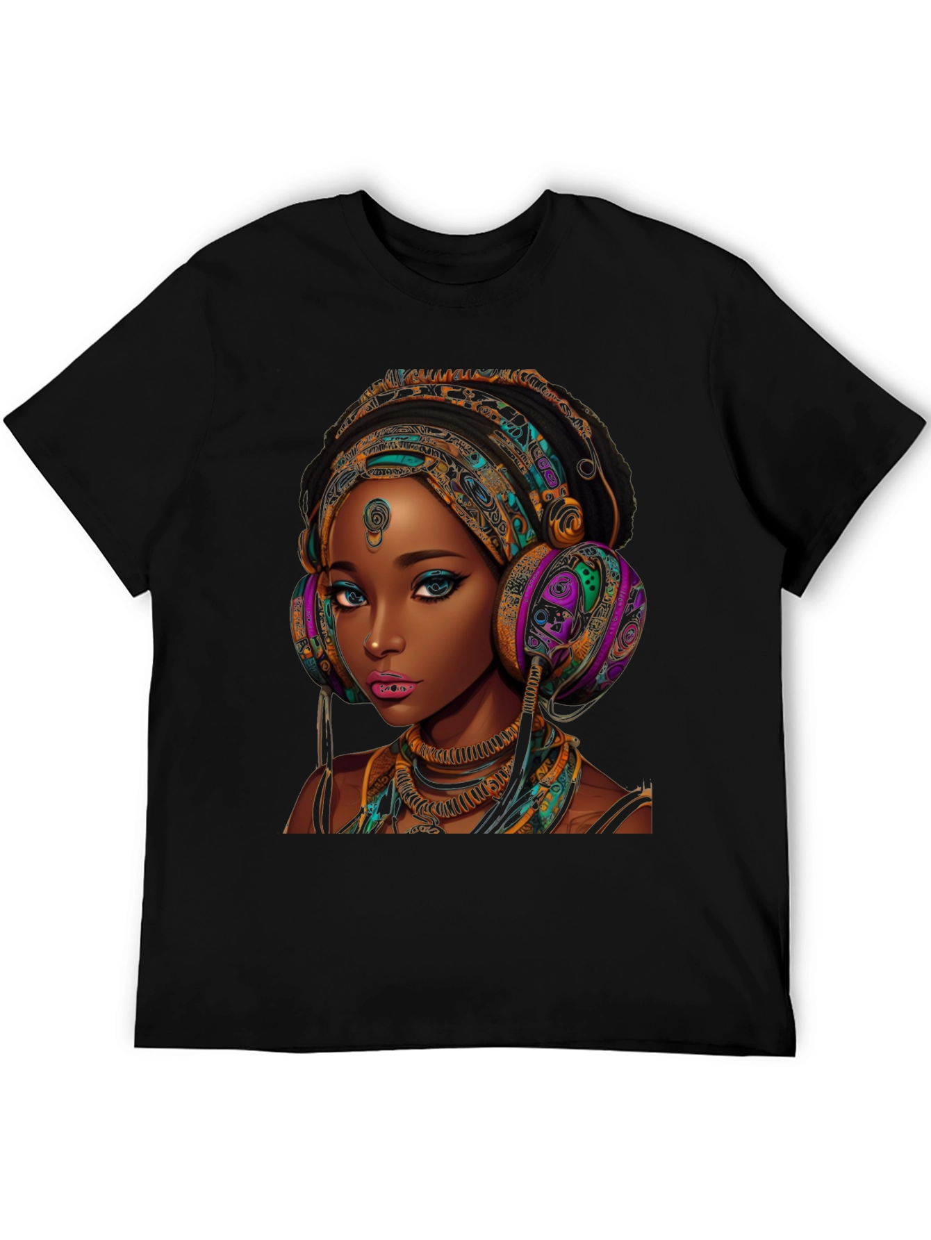 Stylish Black T-Shirt with African Queen Graphic
