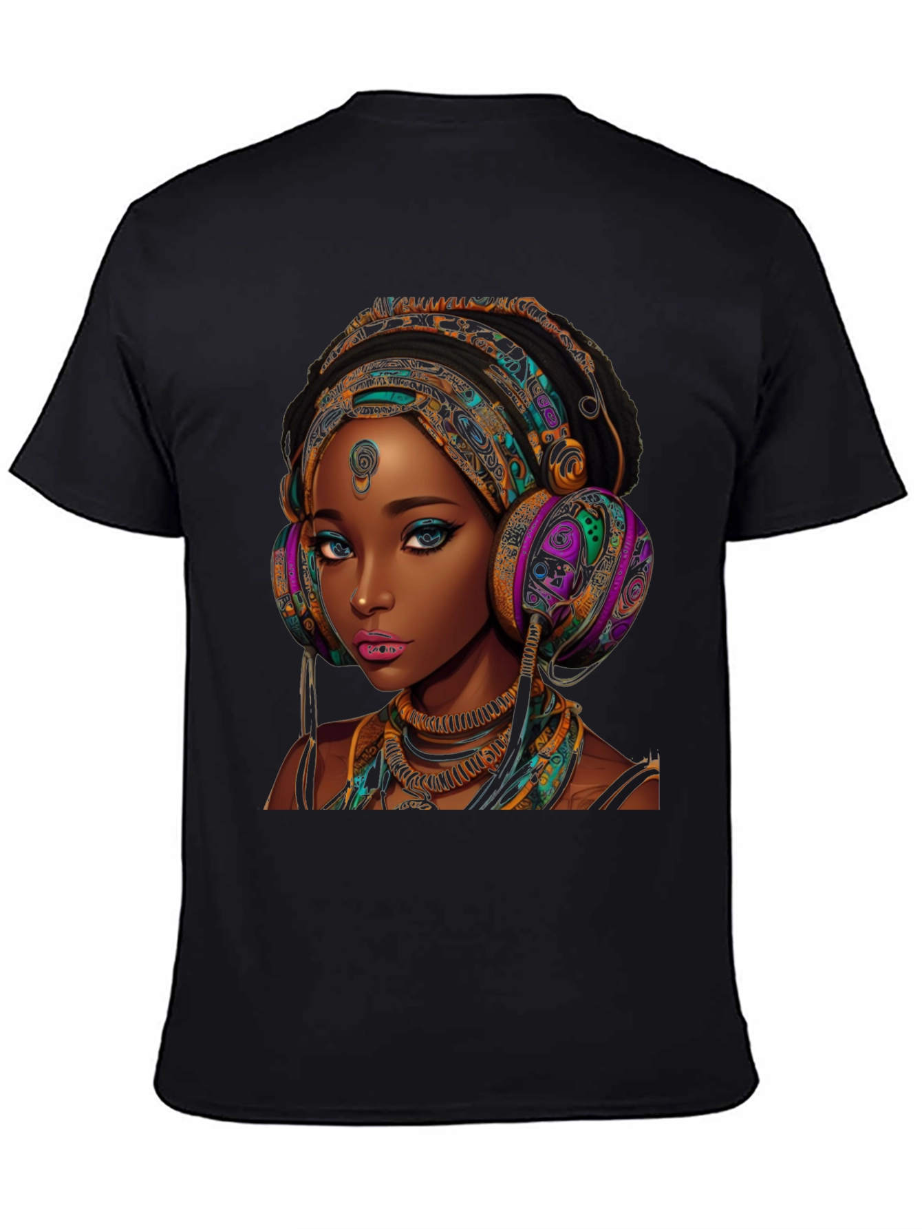 Stylish Black T-Shirt with African Queen Graphic