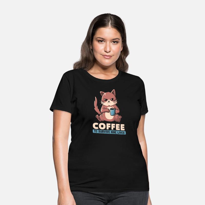 Coffee To Survive Nine Lives Funny Cute Cat