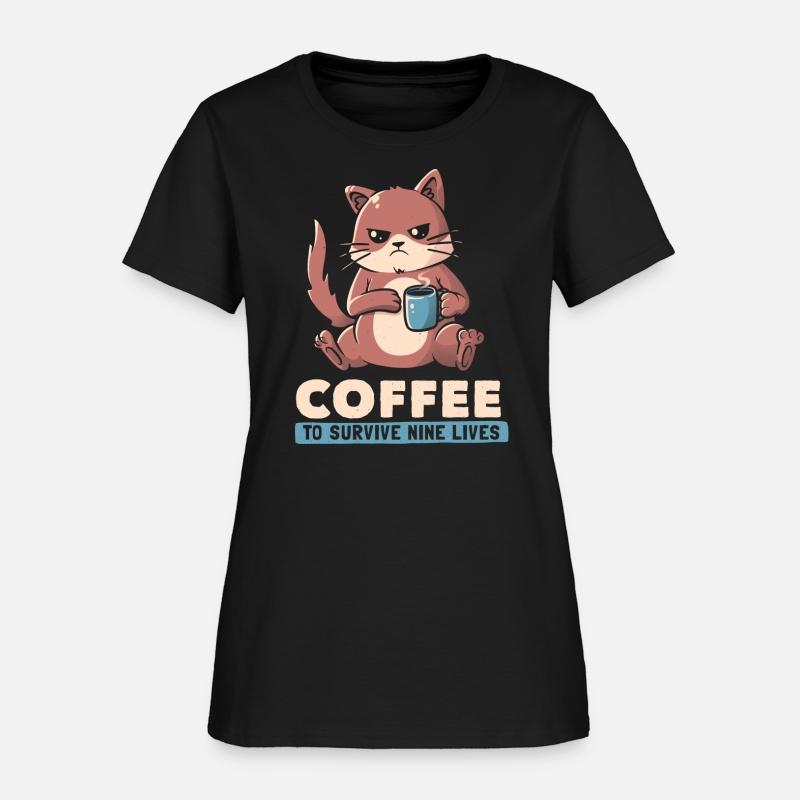 Coffee To Survive Nine Lives Funny Cute Cat