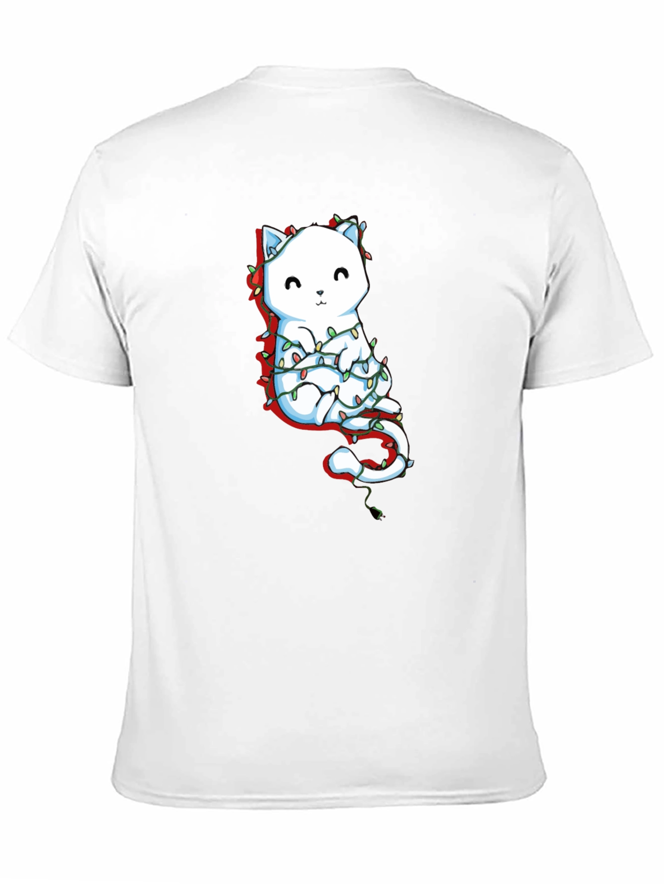 Cute Cat Christmas Lights Graphic Tee - Black