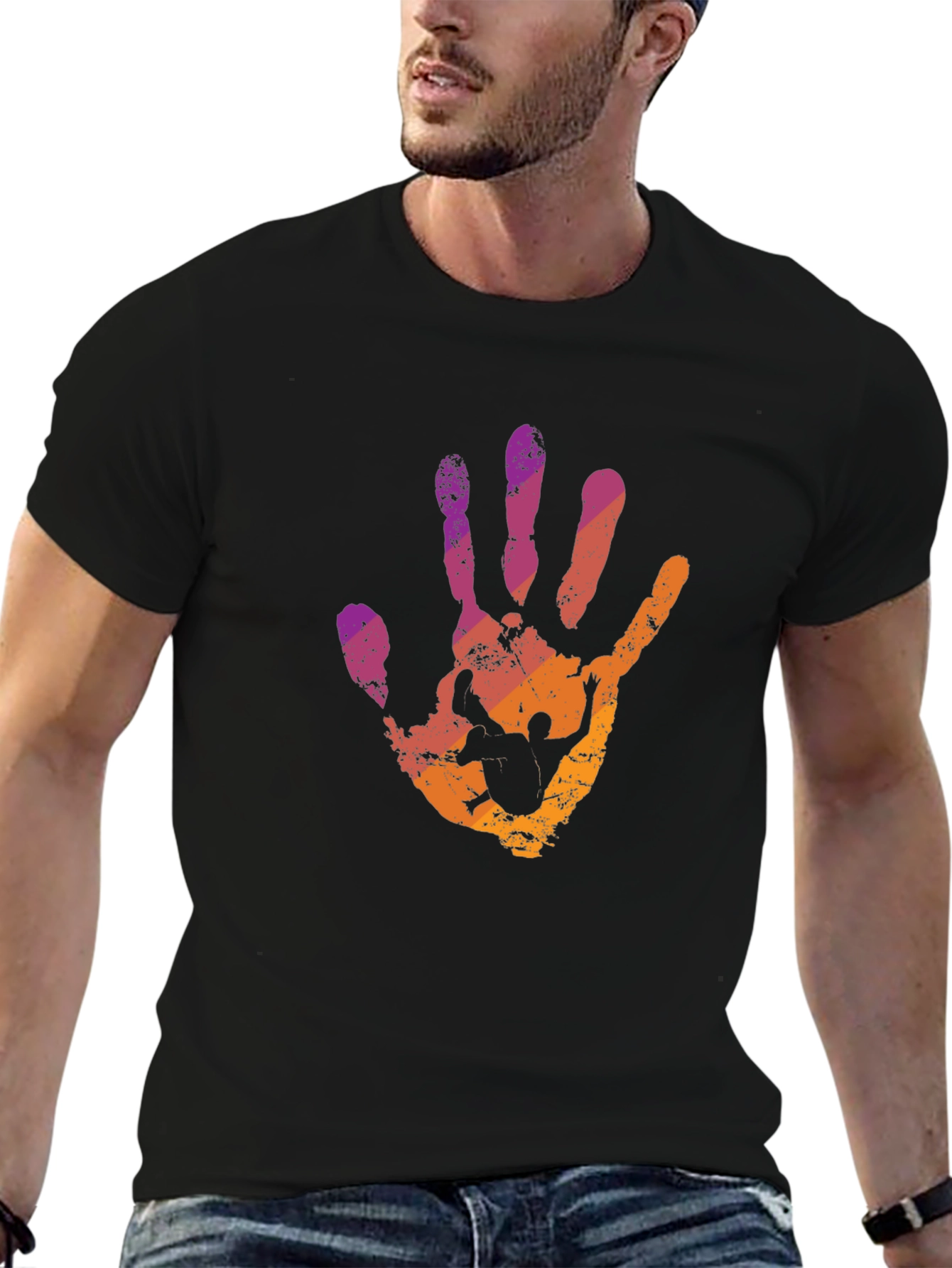 Abstract Handprint Graphic T-Shirt - Trendy Crew Neck Tee