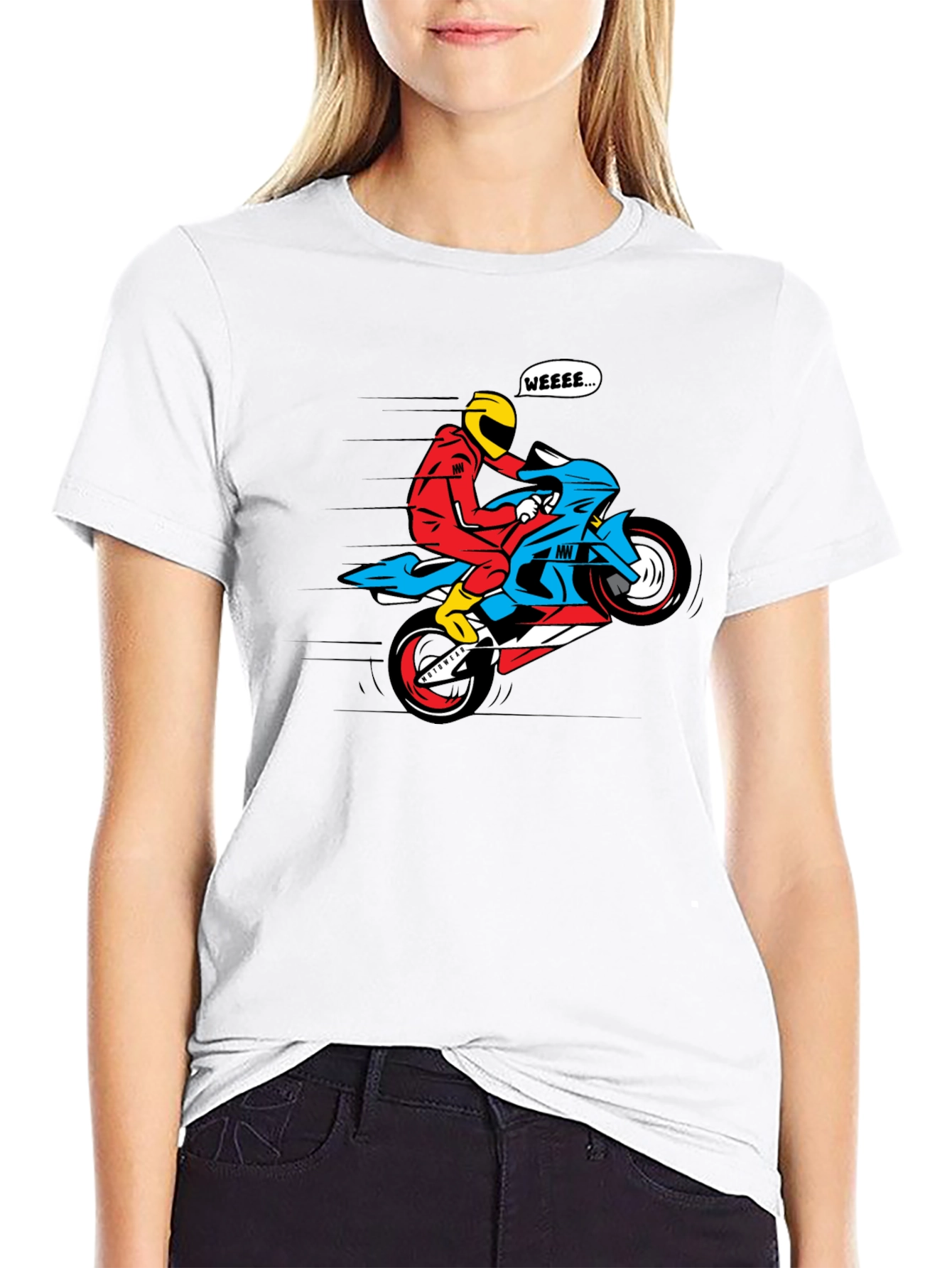Motorcycle Wheelie Graphic Tee - Black