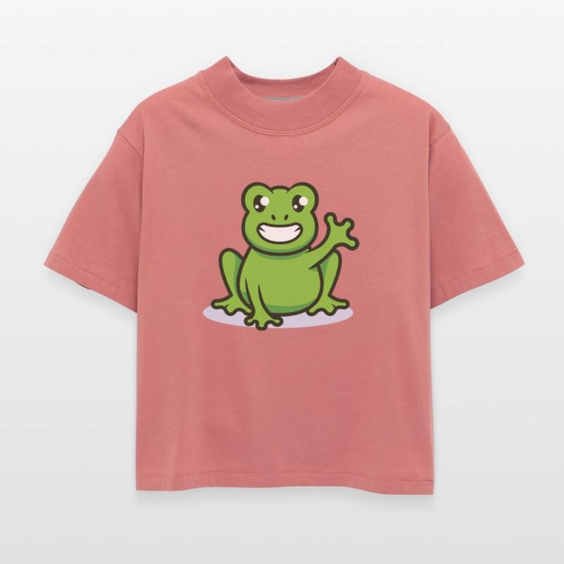 Cute frog sitting and waving
