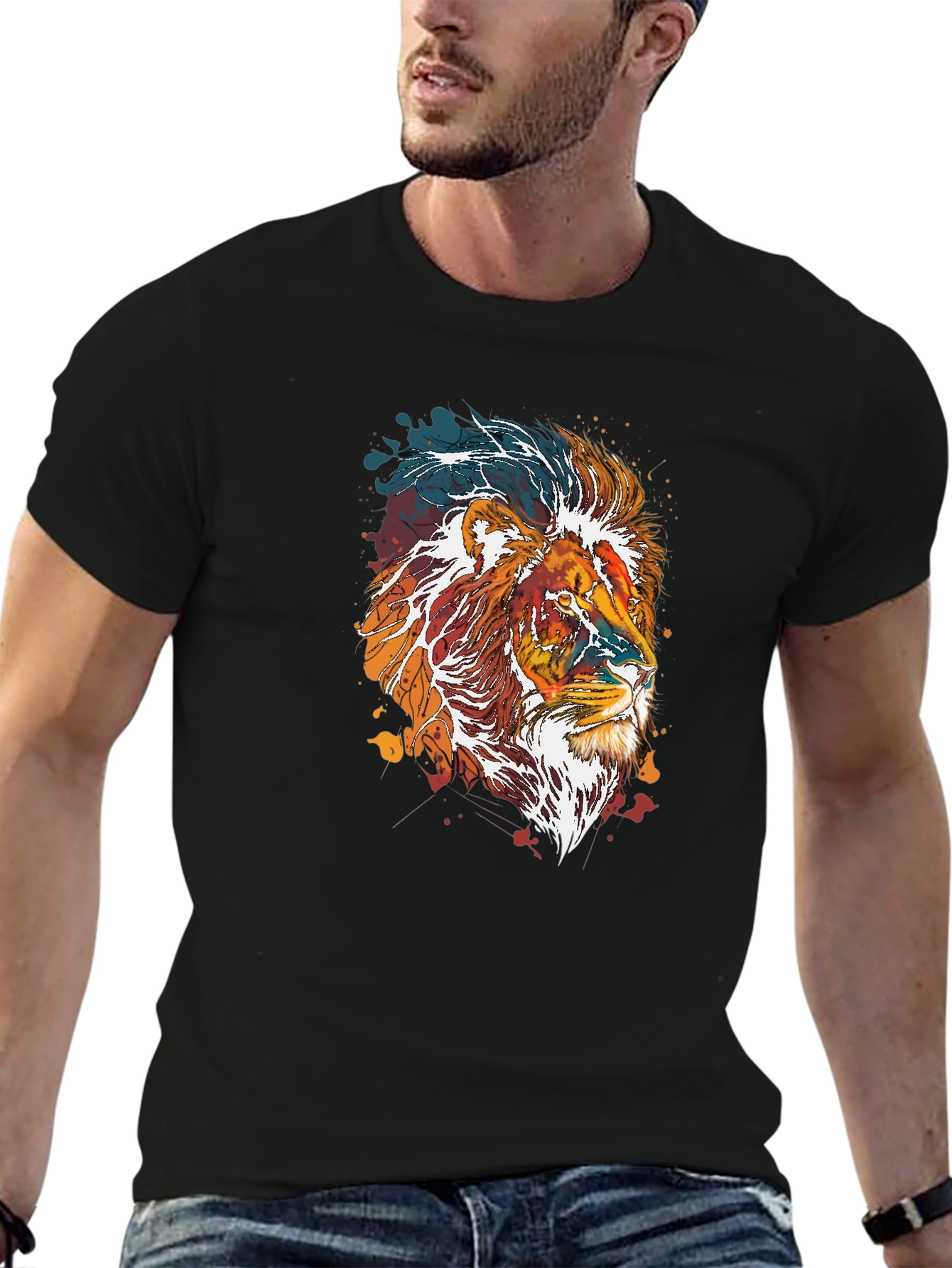 Lion Graphic Tee - Stylish Mens Black T-Shirt