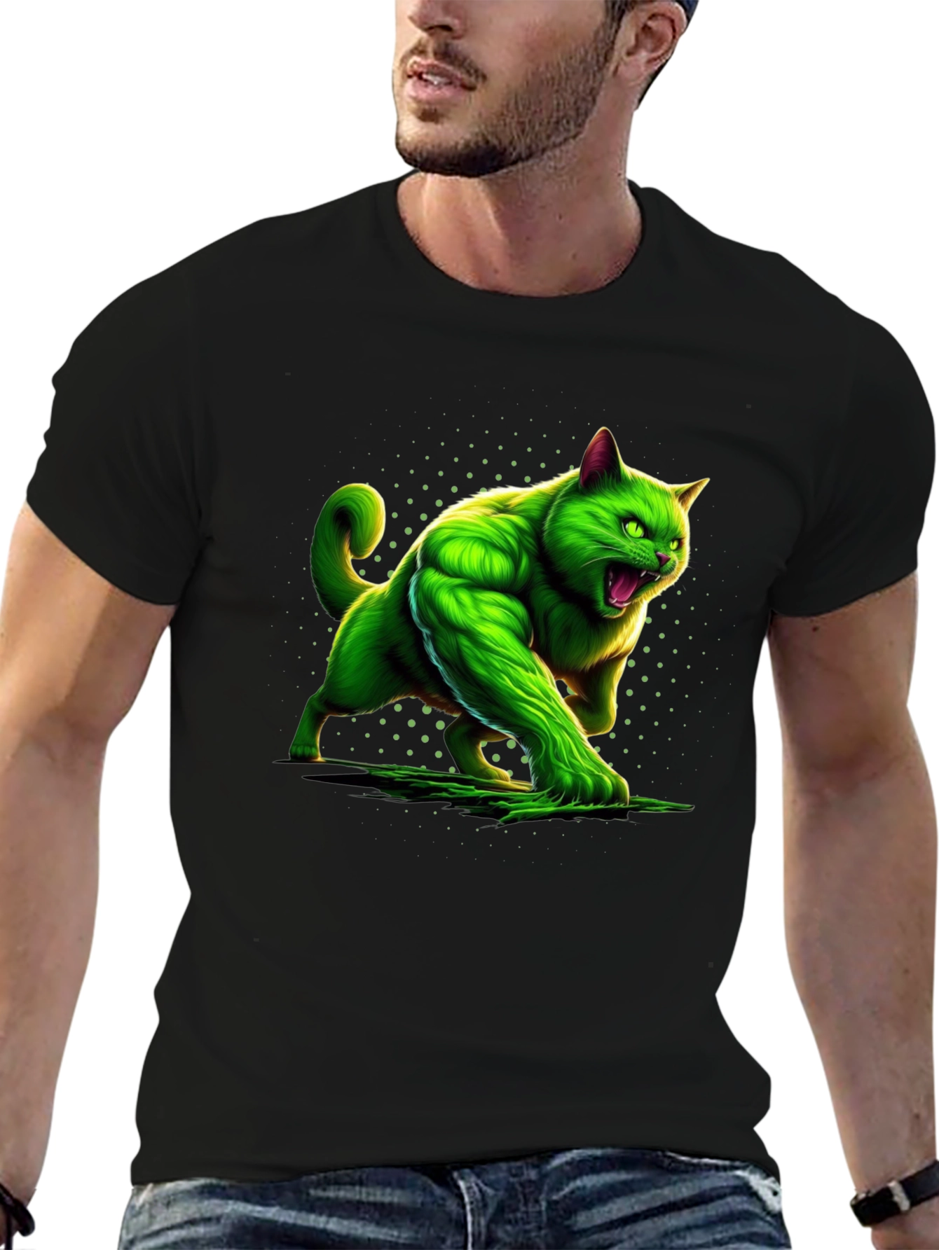 Hulk Cat Graphic Tee - Mens Black T-Shirt