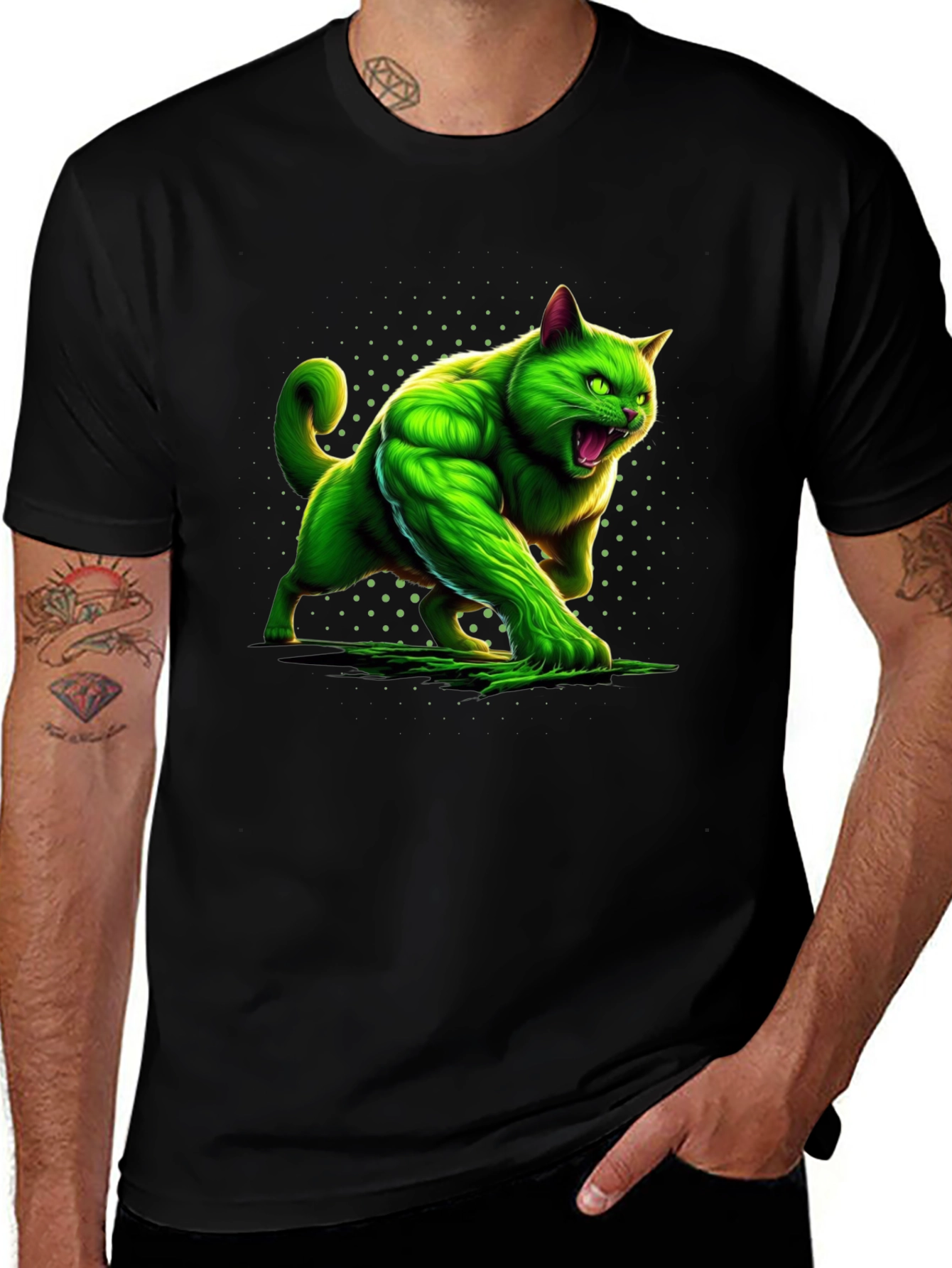 Hulk Cat Graphic Tee - Mens Black T-Shirt