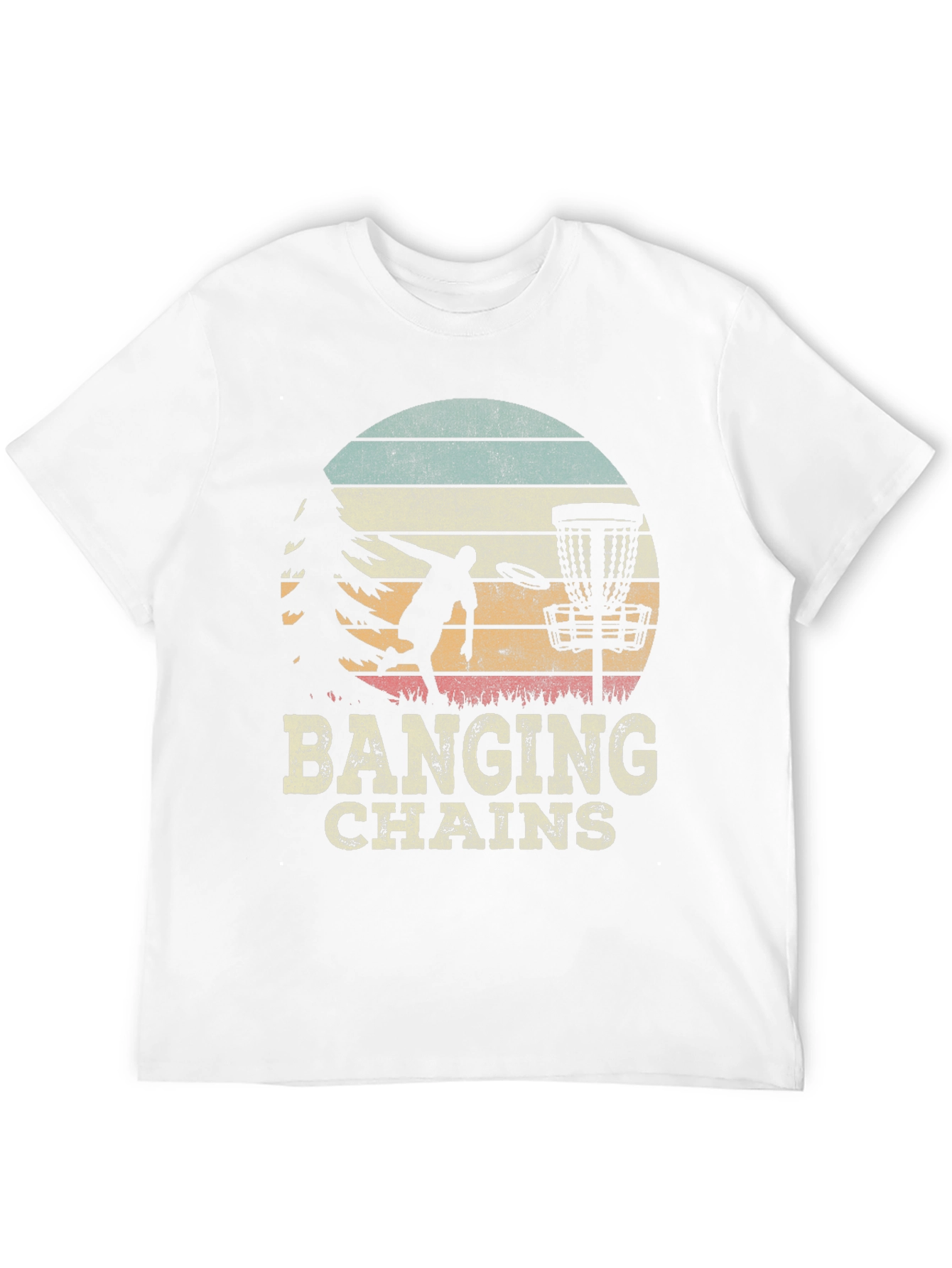 Banging Chains Disc Golf T-Shirt Retro Sunset Design