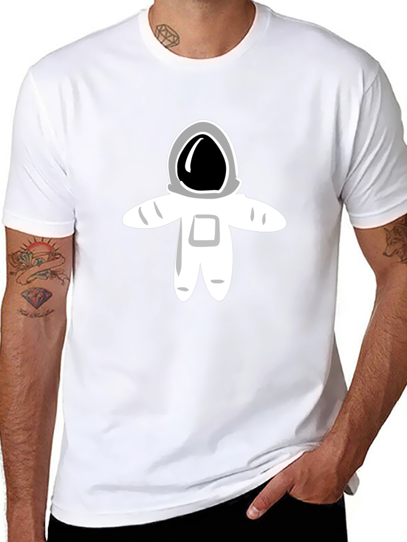 Astronaut Graphic Tee - Black Cotton Casual T-Shirt