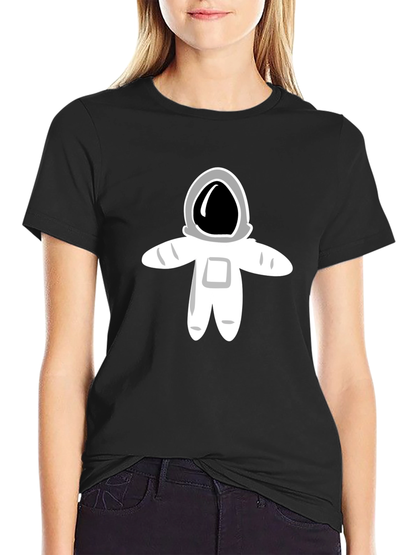 Astronaut Graphic Tee - Black Cotton Casual T-Shirt