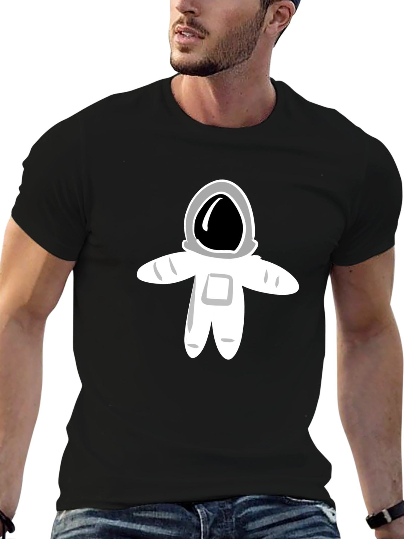 Astronaut Graphic Tee - Black Cotton Casual T-Shirt